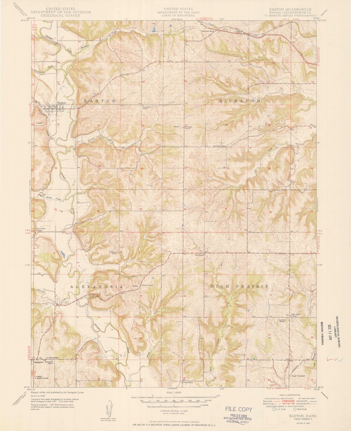 Classic USGS Easton Kansas 7.5'x7.5' Topo Map Image