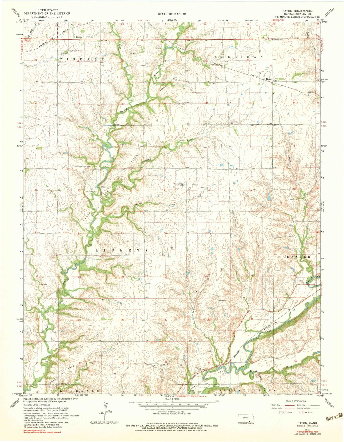 Classic USGS Eaton Kansas 7.5'x7.5' Topo Map Image