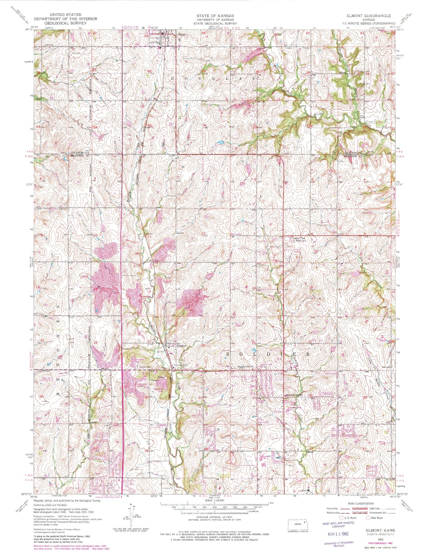 Classic USGS Elmont Kansas 7.5'x7.5' Topo Map Image