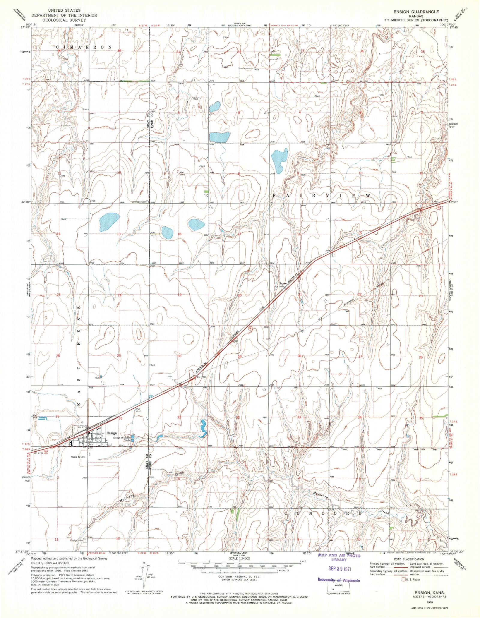 Classic USGS Ensign Kansas 7.5'x7.5' Topo Map MyTopo Map Store