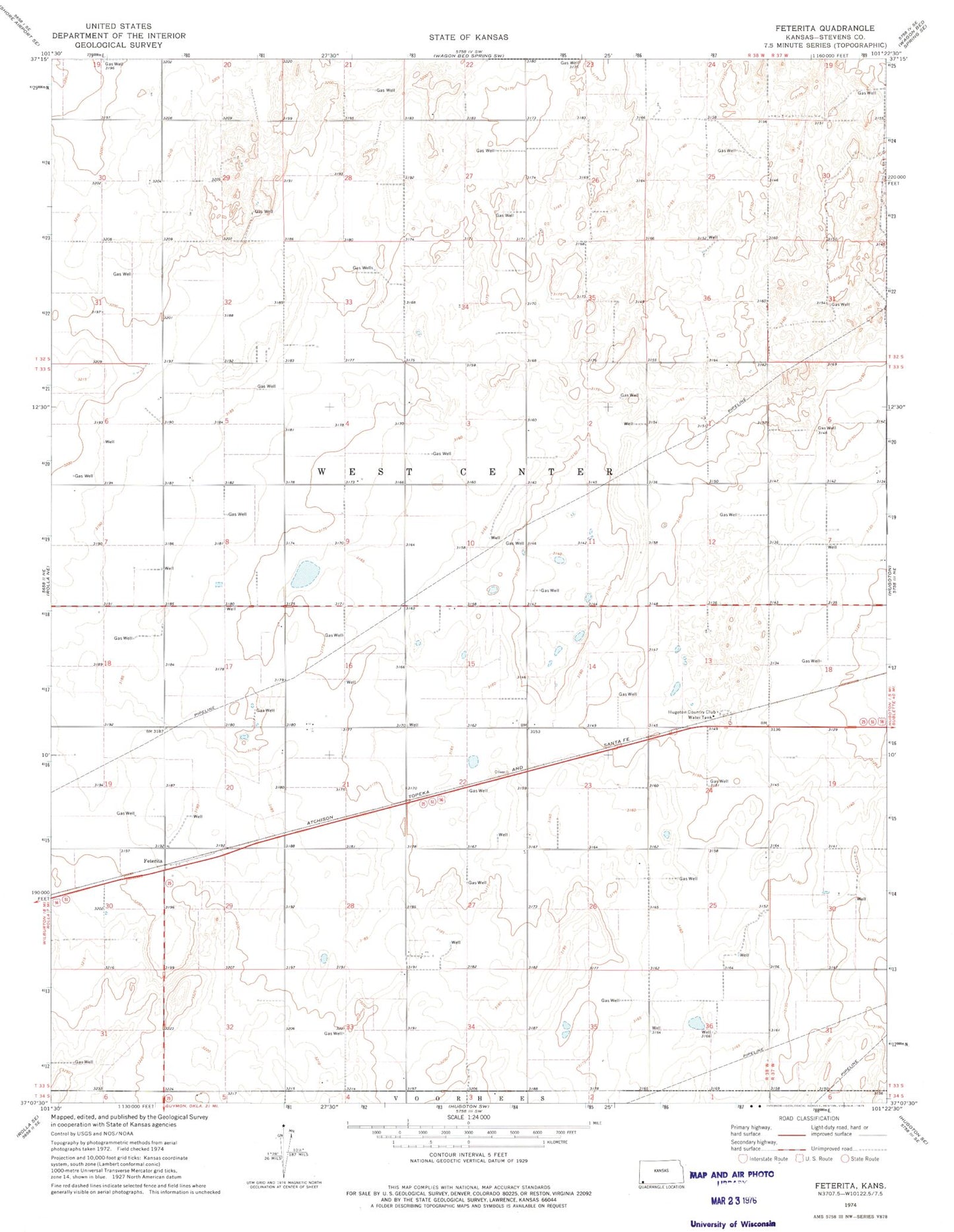 Classic USGS Feterita Kansas 7.5'x7.5' Topo Map Image