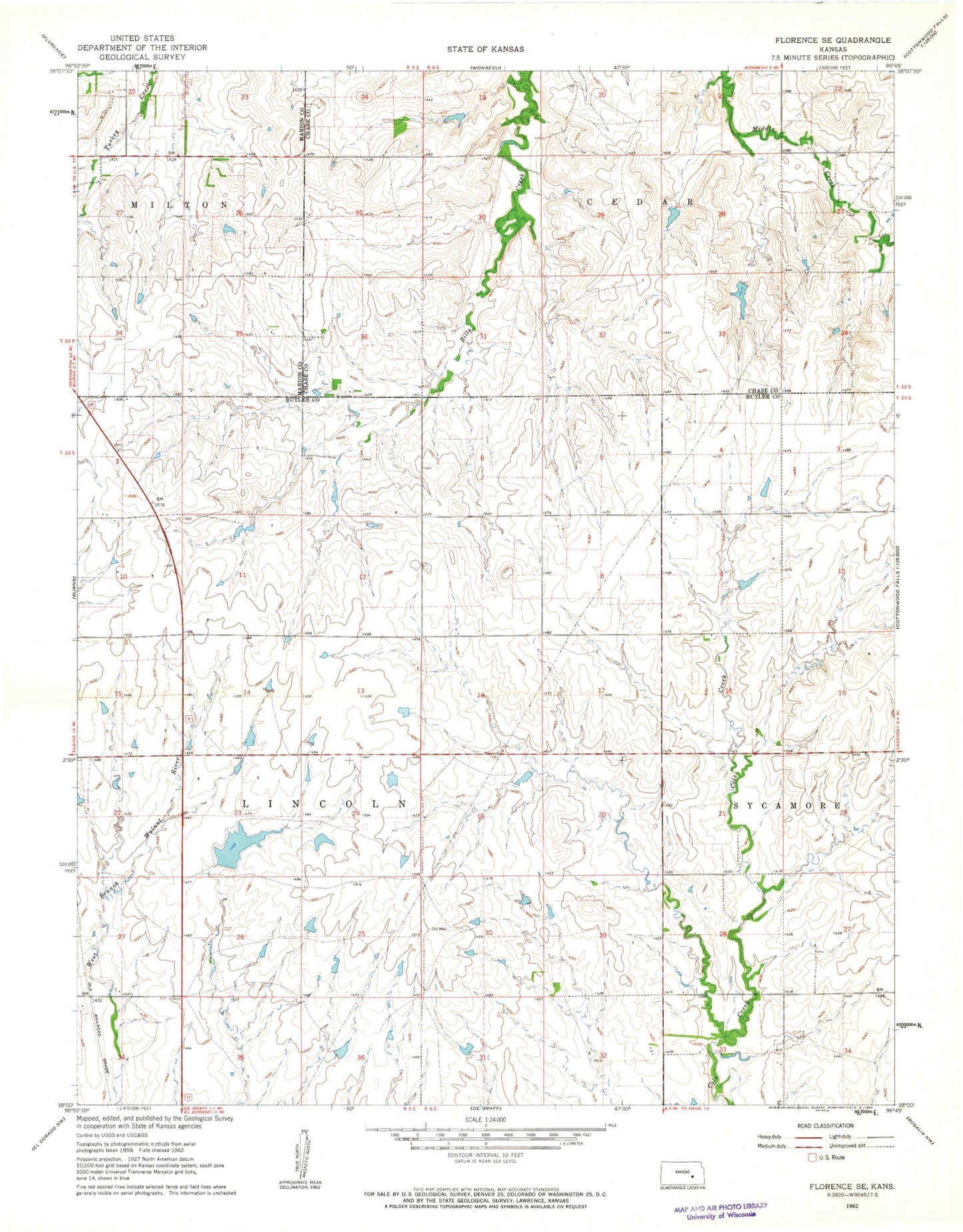 Classic USGS Florence SE Kansas 7.5'x7.5' Topo Map Image