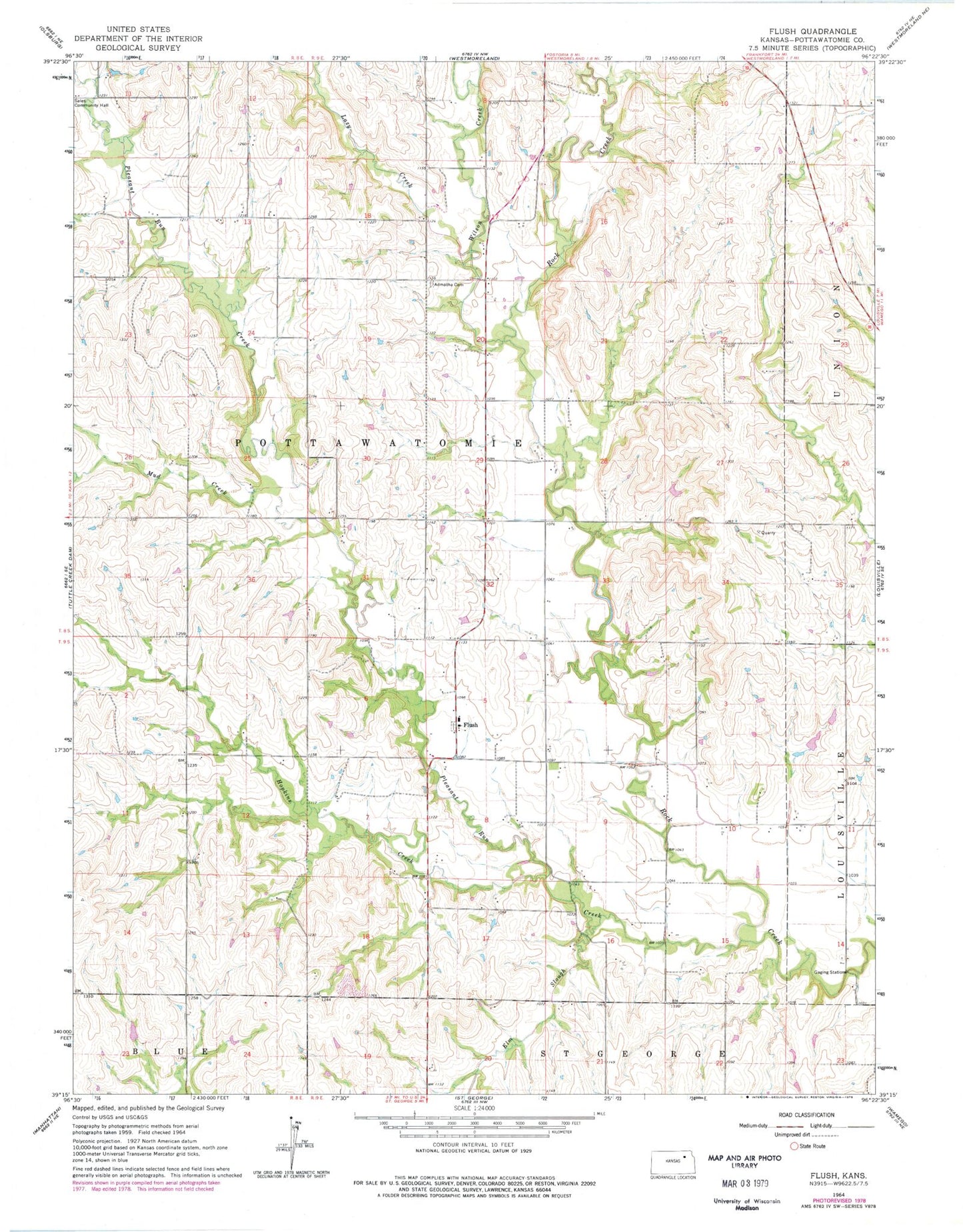 Classic USGS Flush Kansas 7.5'x7.5' Topo Map Image