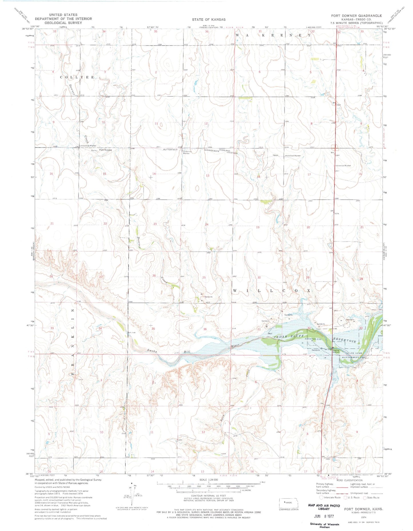 Classic USGS Fort Downer Kansas 7.5'x7.5' Topo Map Image