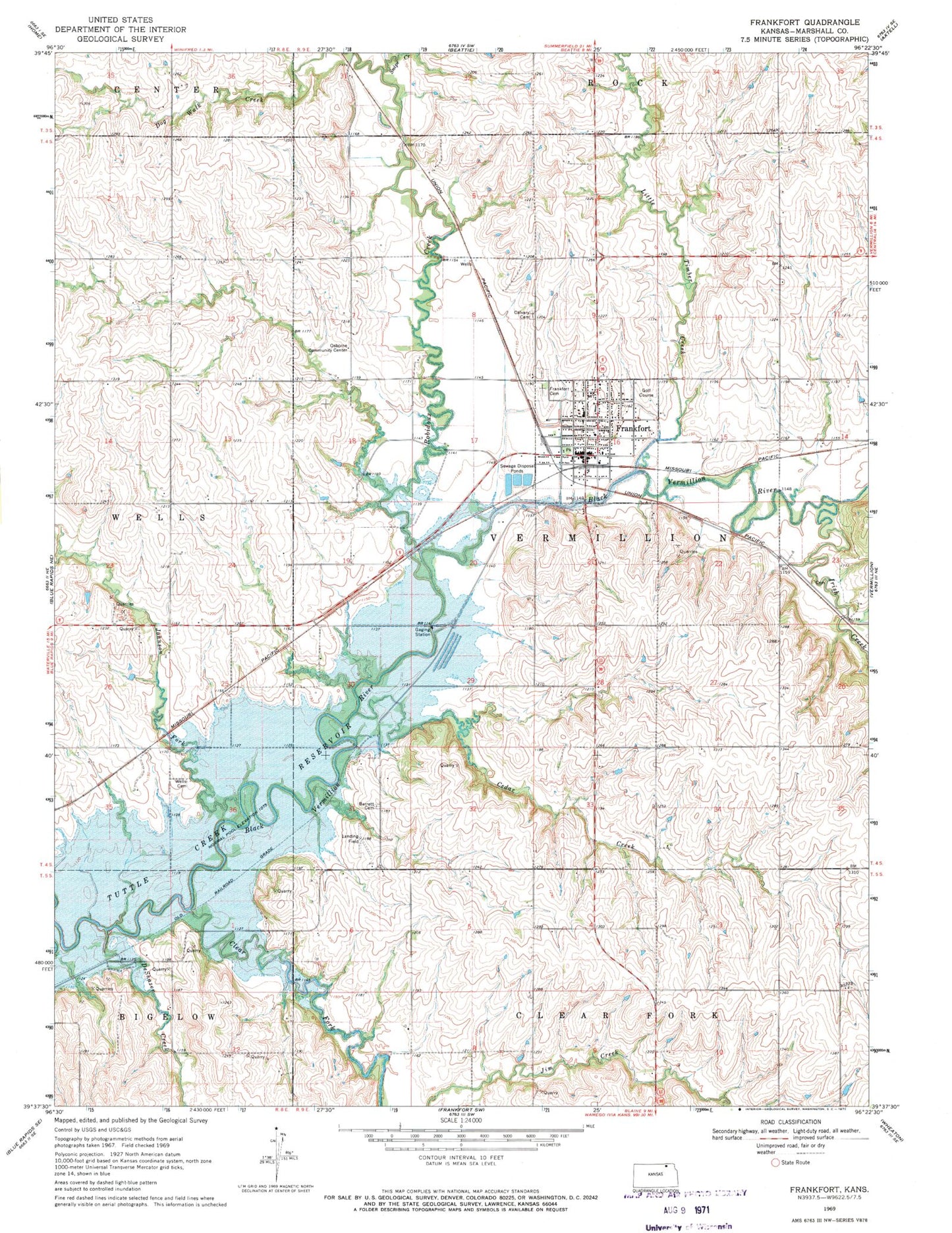 Classic USGS Frankfort Kansas 7.5'x7.5' Topo Map Image