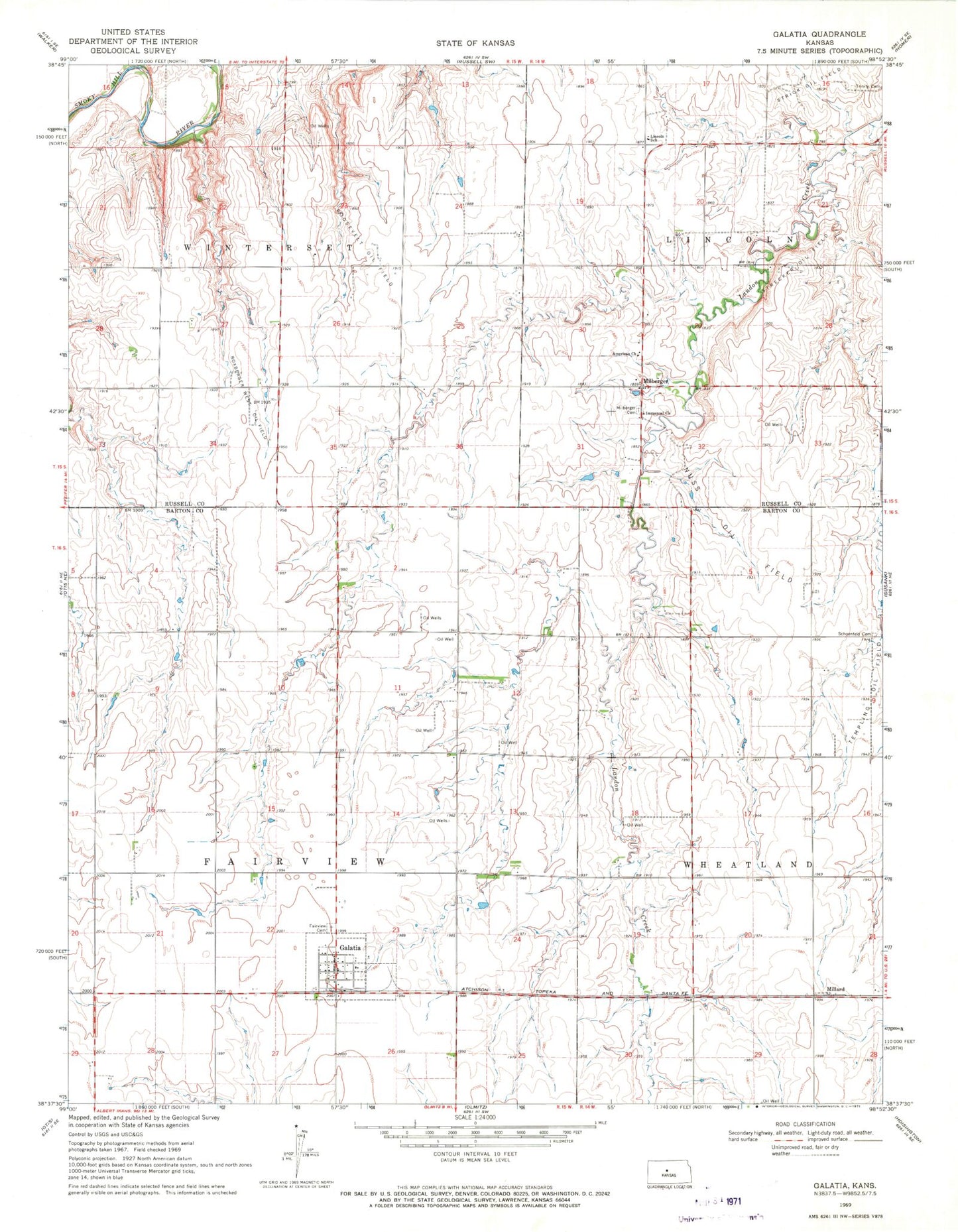 Classic USGS Galatia Kansas 7.5'x7.5' Topo Map Image