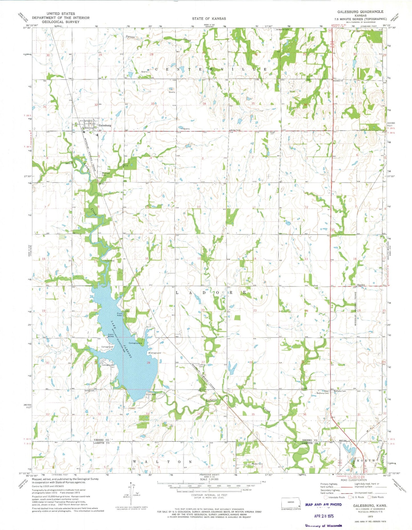 Classic USGS Galesburg Kansas 7.5'x7.5' Topo Map Image