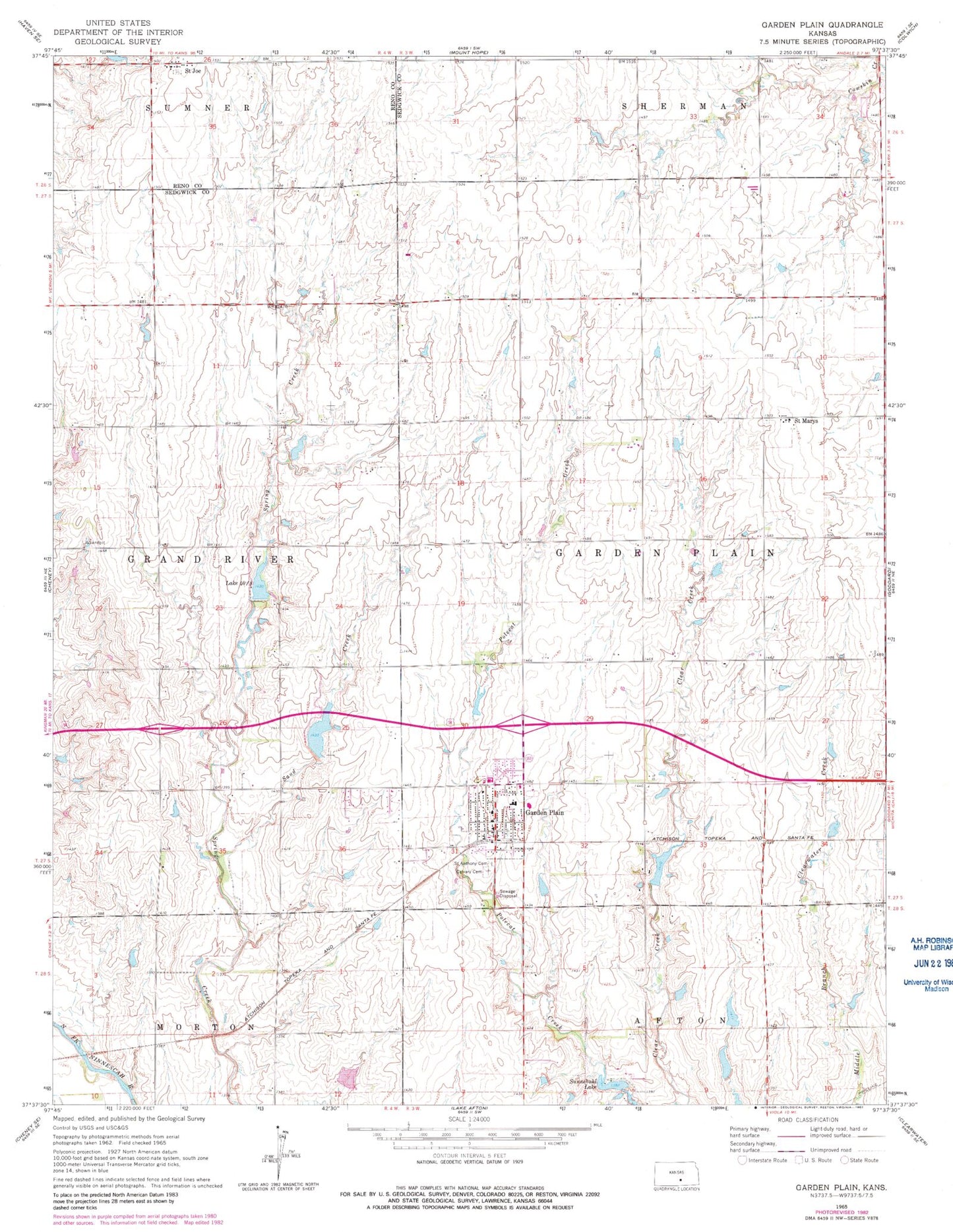 Classic USGS Garden Plain Kansas 7.5'x7.5' Topo Map Image