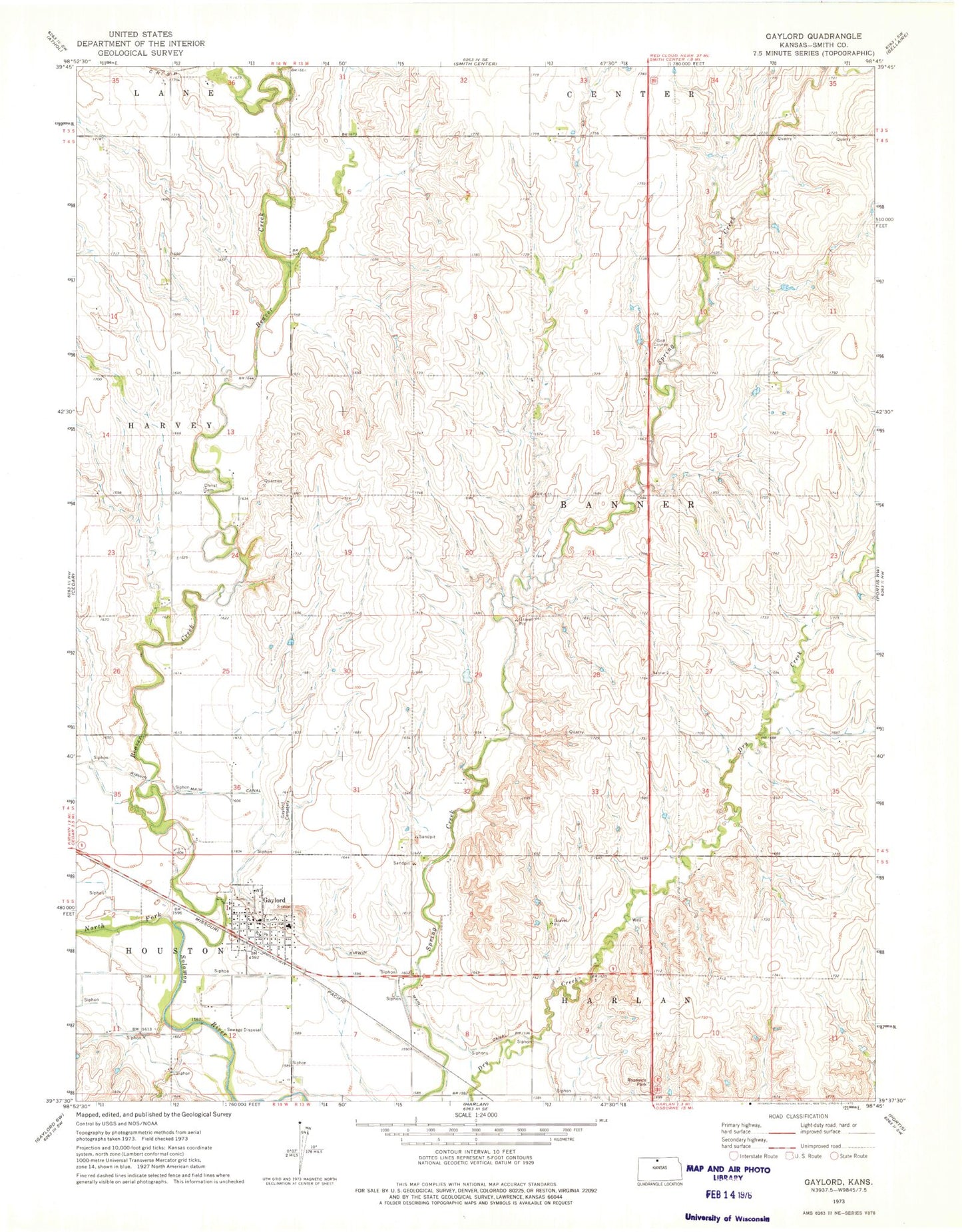 Classic USGS Gaylord Kansas 7.5'x7.5' Topo Map Image