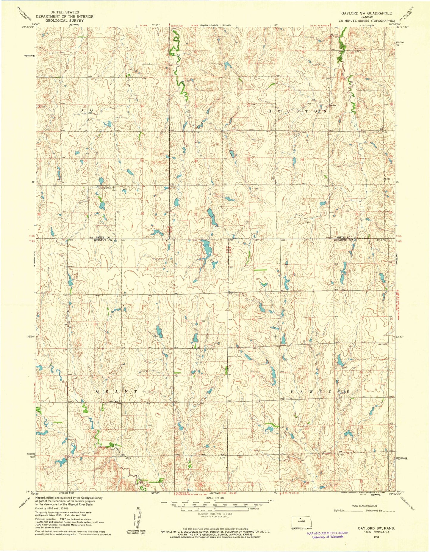 Classic USGS Gaylord SW Kansas 7.5'x7.5' Topo Map Image