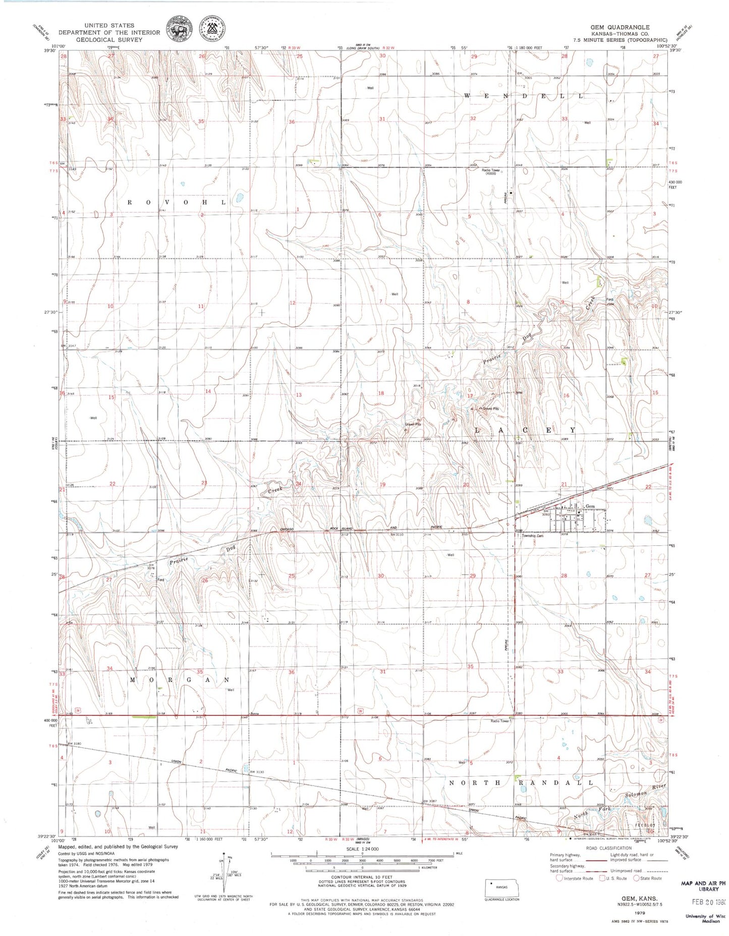 Classic USGS Gem Kansas 7.5'x7.5' Topo Map Image