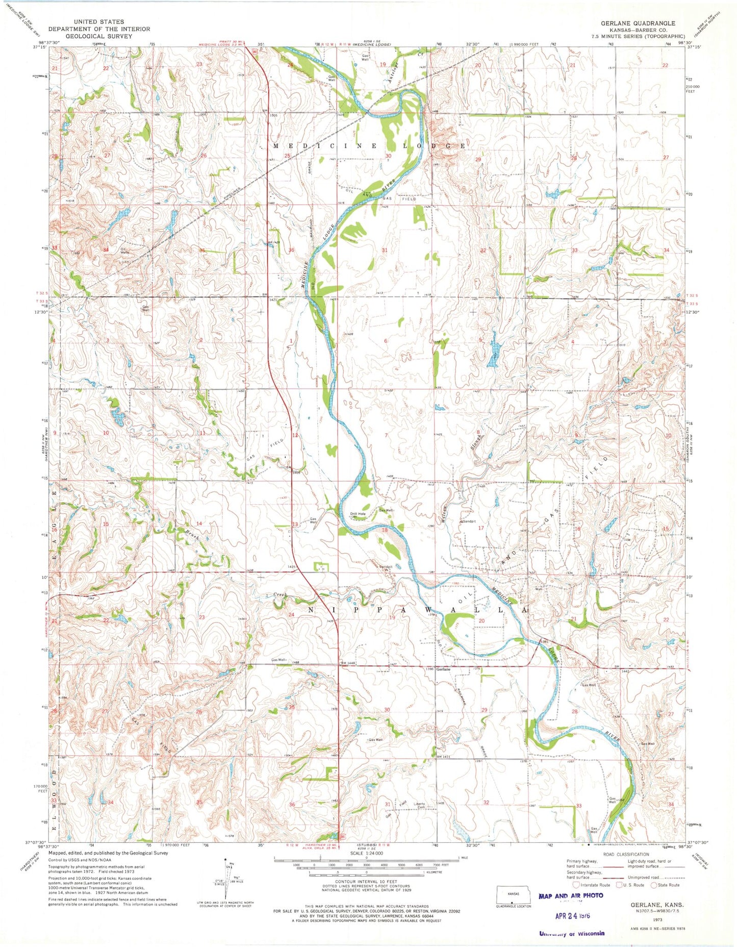 Classic USGS Gerlane Kansas 7.5'x7.5' Topo Map Image