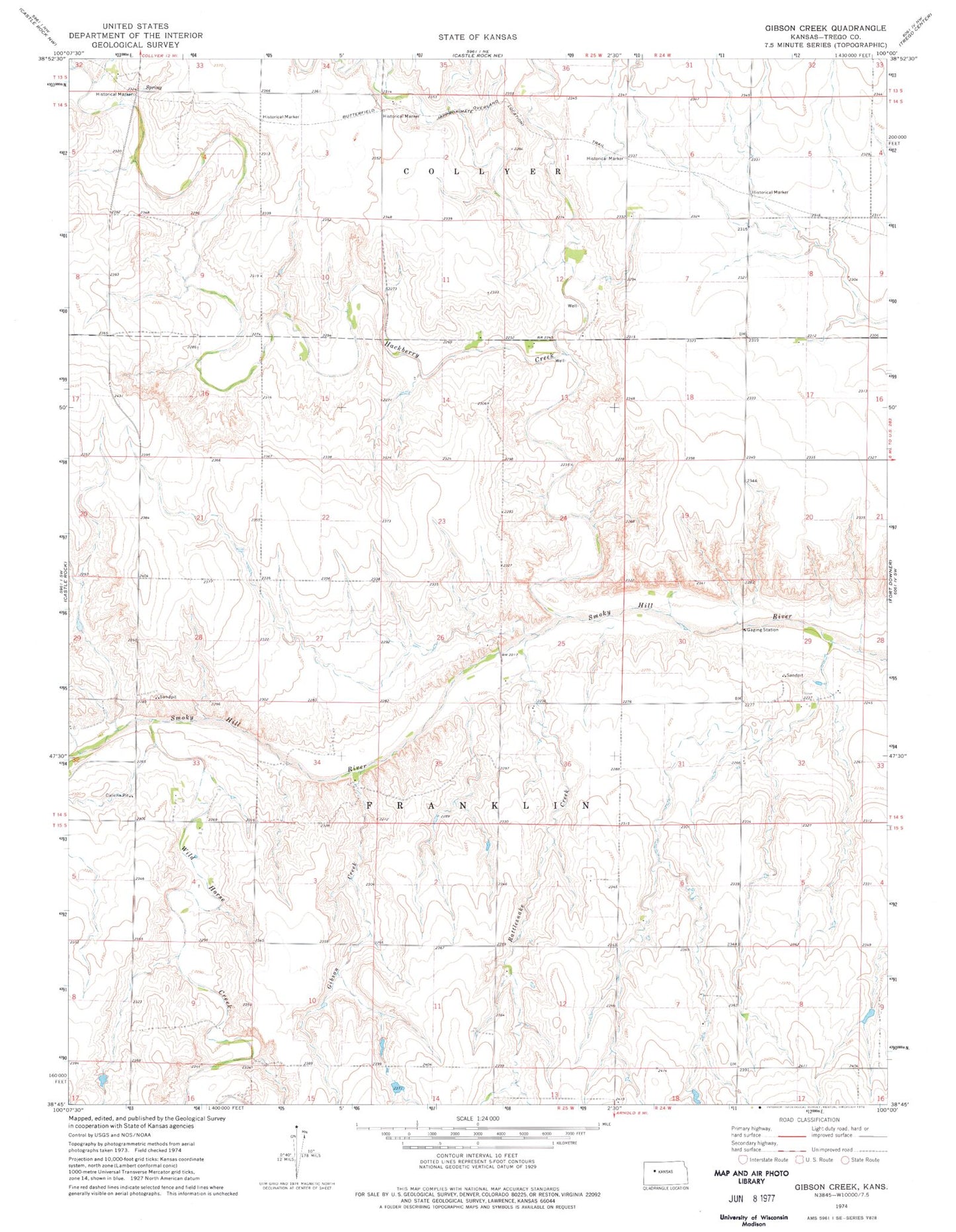 Classic USGS Gibson Creek Kansas 7.5'x7.5' Topo Map Image