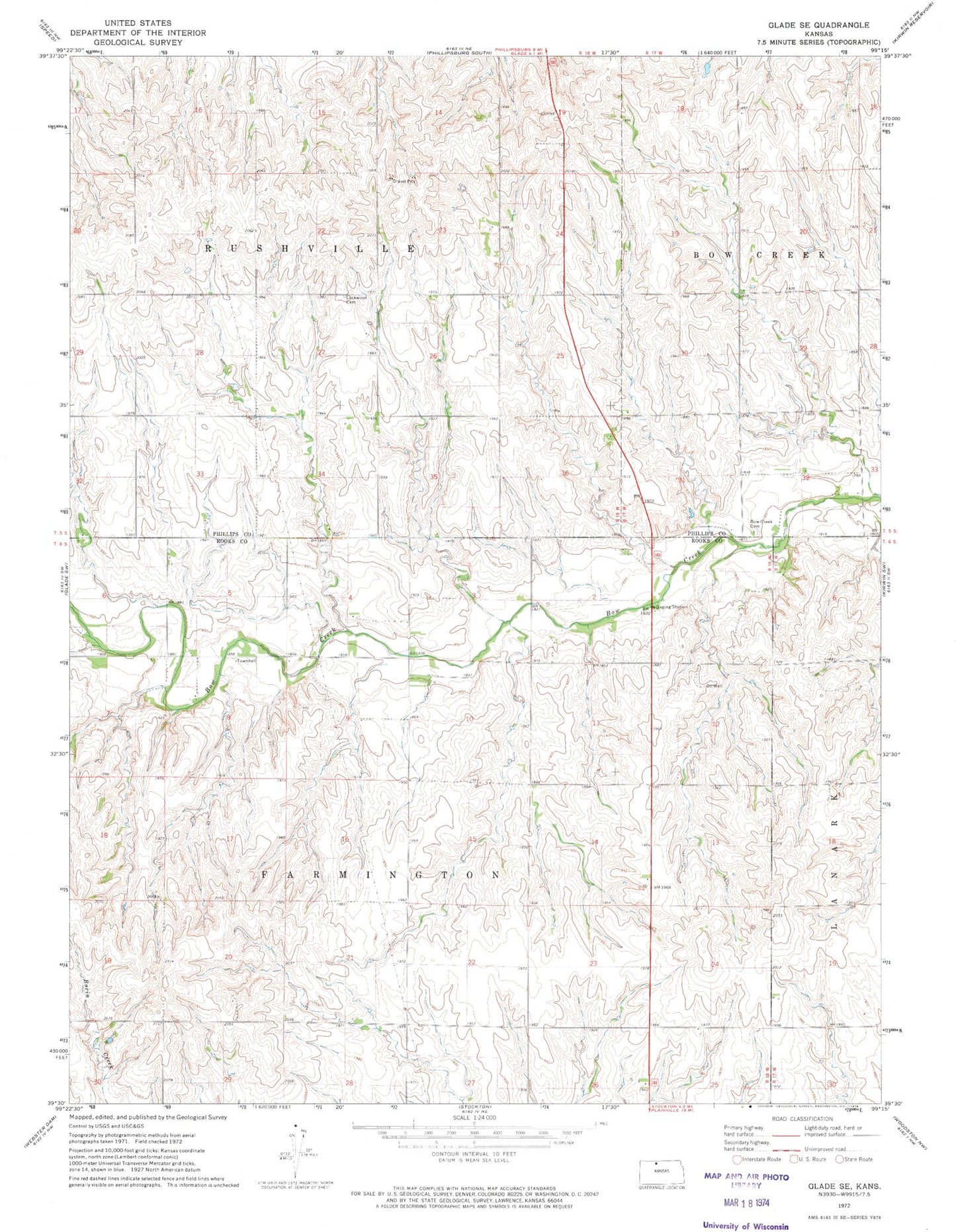 Classic USGS Glade SE Kansas 7.5'x7.5' Topo Map Image