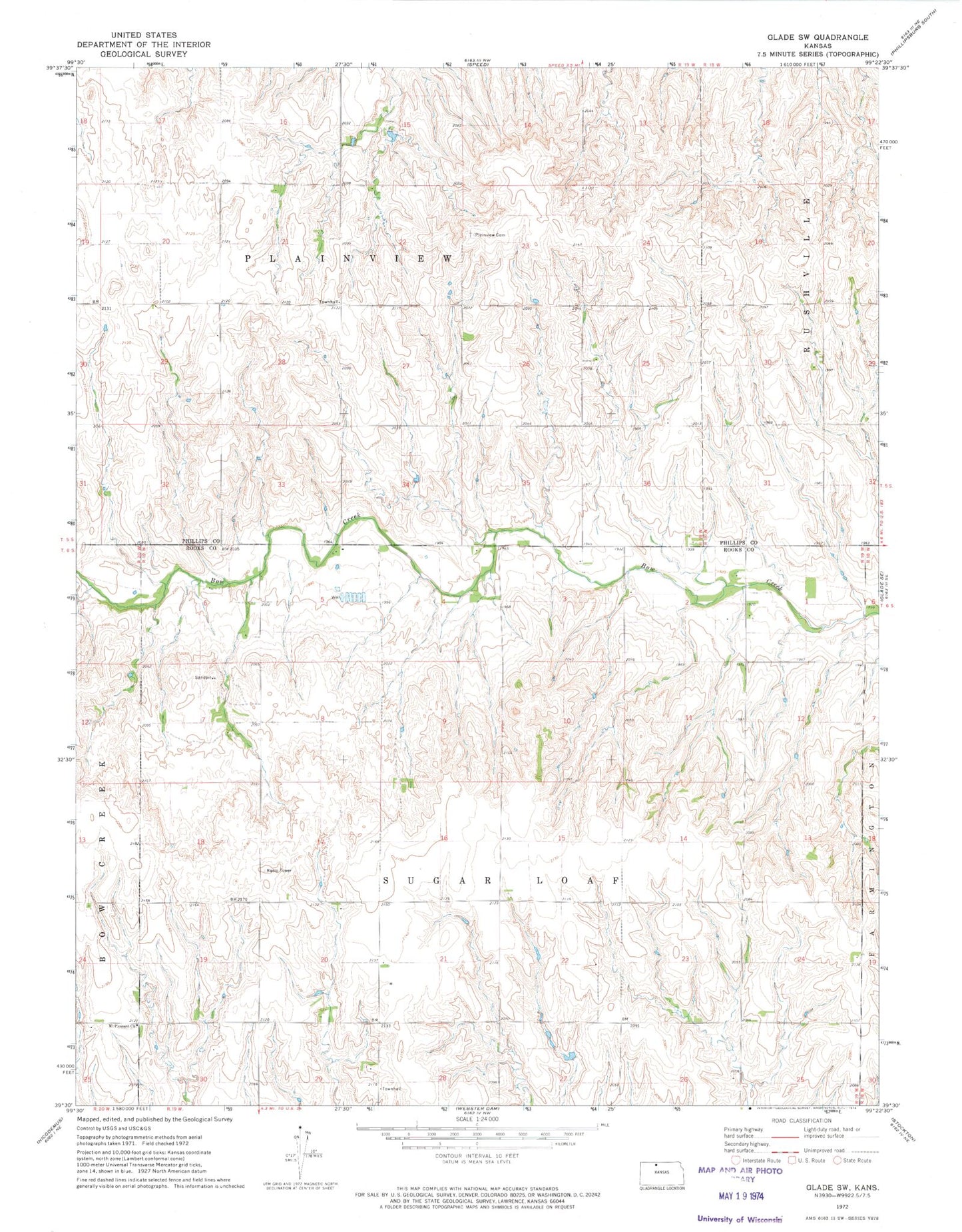 Classic USGS Glade SW Kansas 7.5'x7.5' Topo Map Image