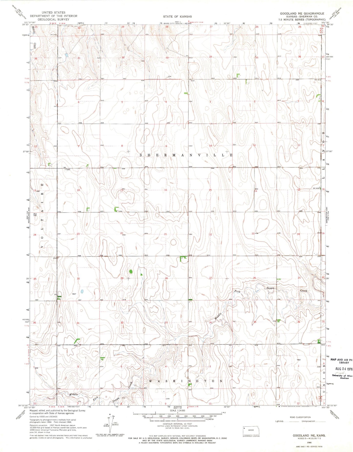 Classic USGS Goodland NE Kansas 7.5'x7.5' Topo Map Image