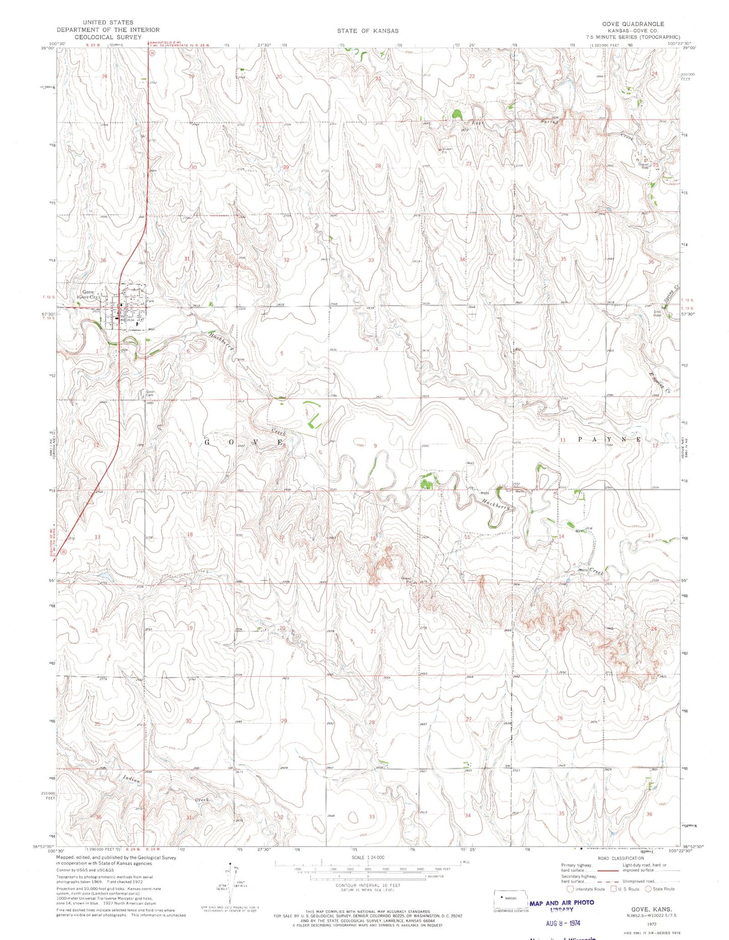 Classic USGS Gove Kansas 7.5'x7.5' Topo Map Image