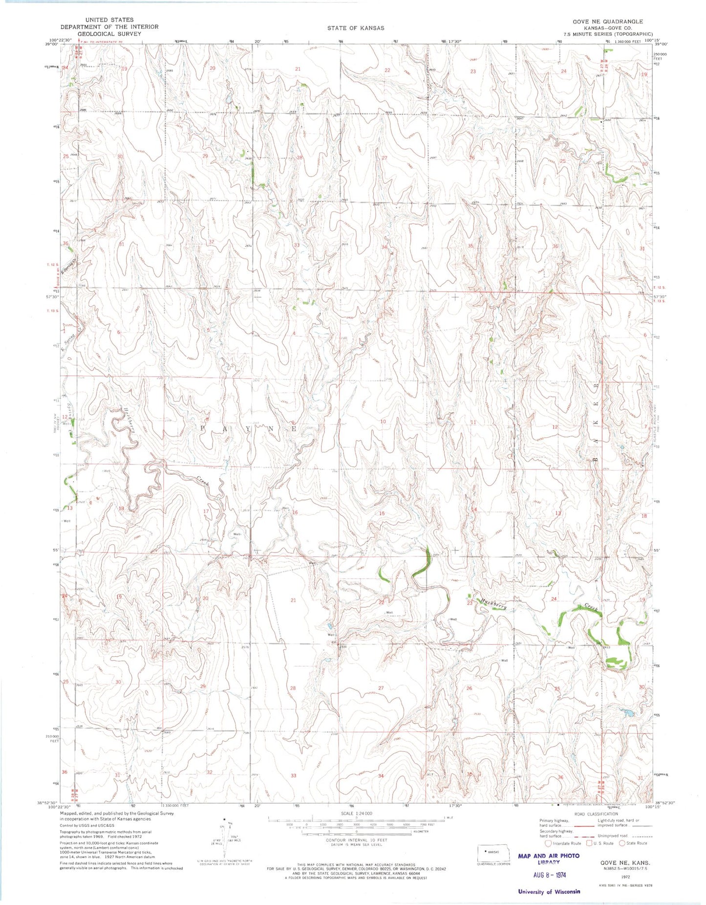 Classic USGS Gove NE Kansas 7.5'x7.5' Topo Map Image