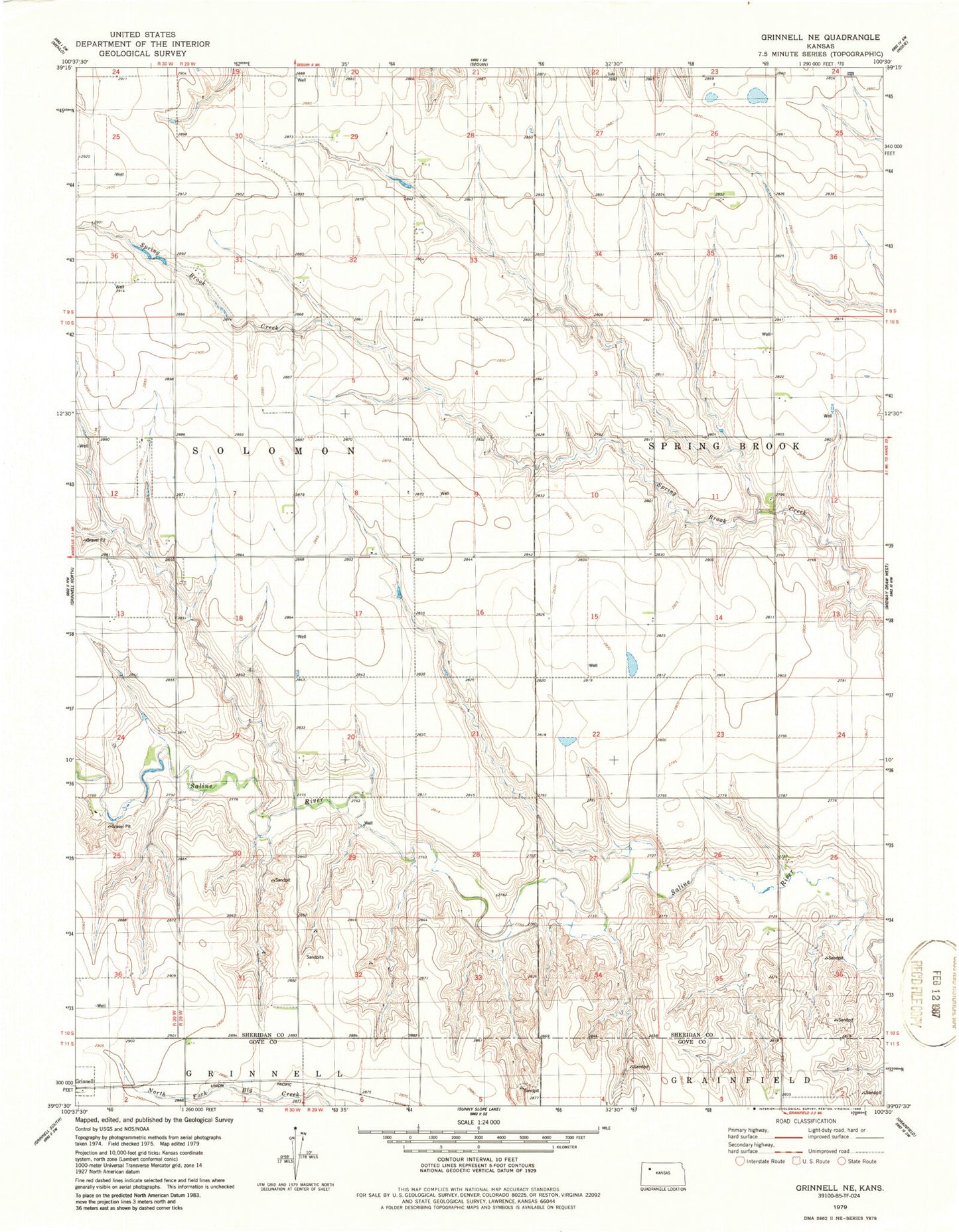 Classic USGS Grinnell NE Kansas 7.5'x7.5' Topo Map Image
