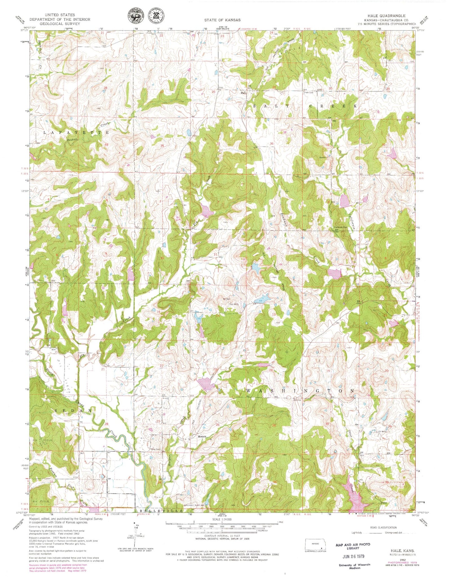 Classic USGS Hale Kansas 7.5'x7.5' Topo Map Image