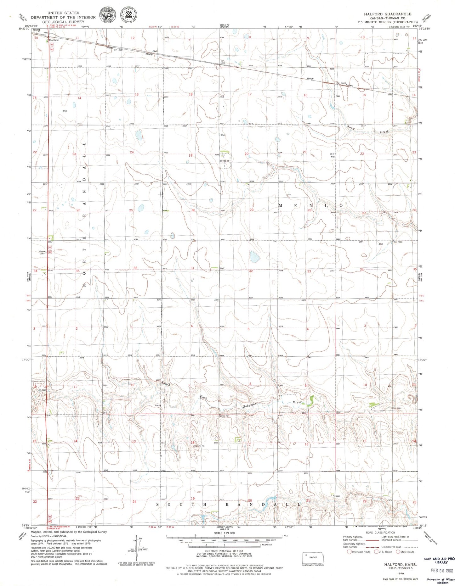 Classic USGS Halford Kansas 7.5'x7.5' Topo Map Image