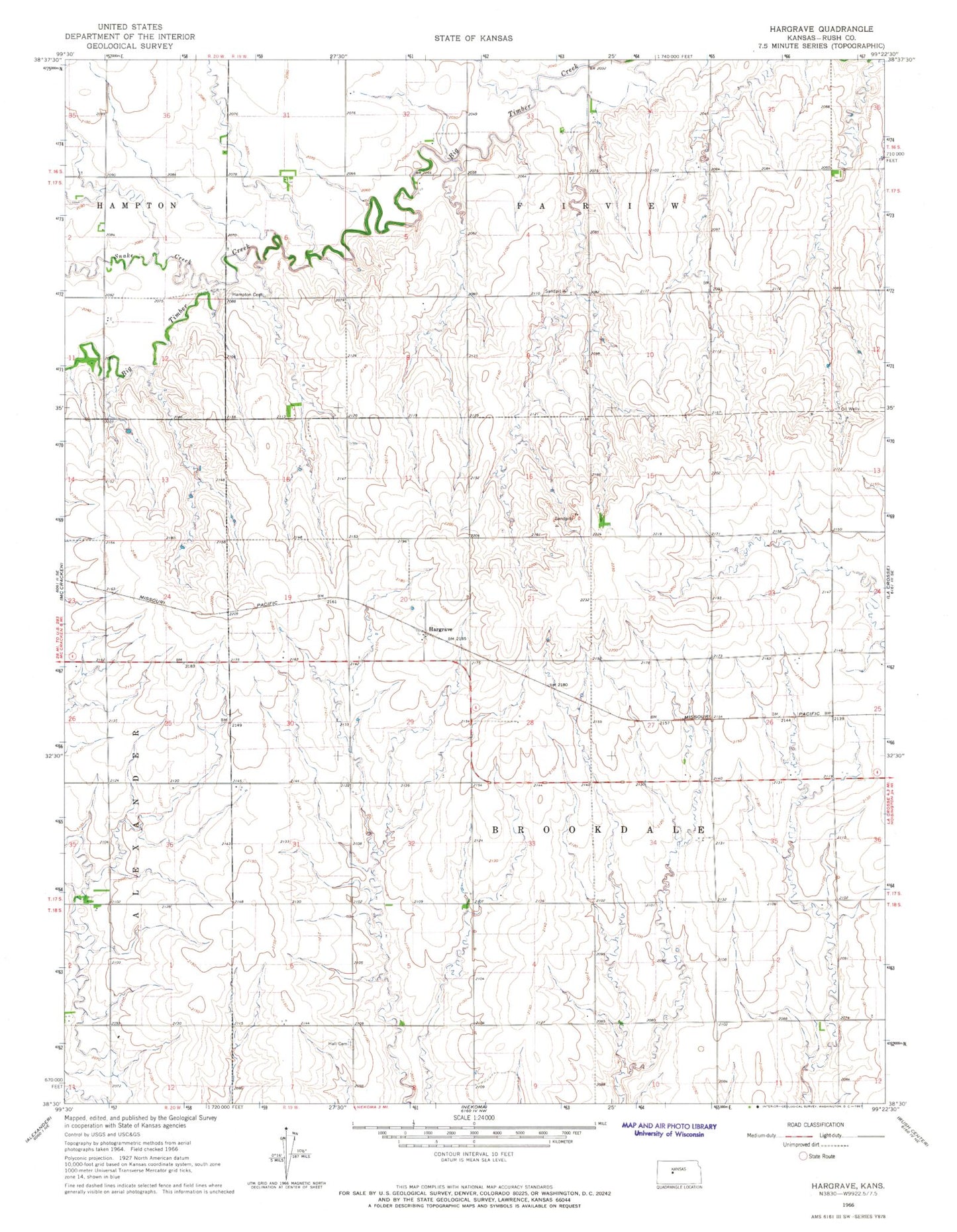 Classic USGS Hargrave Kansas 7.5'x7.5' Topo Map Image