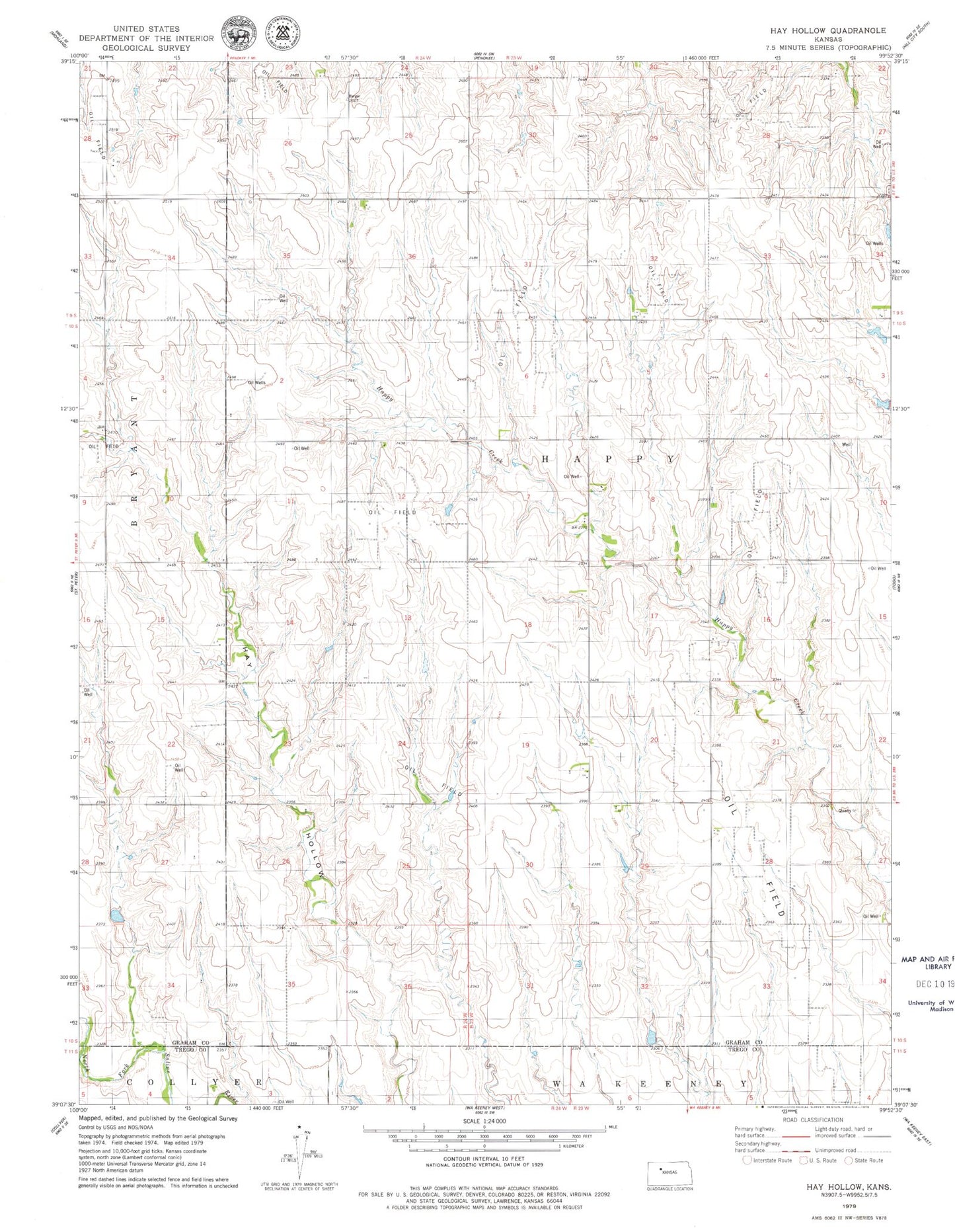 Classic USGS Hay Hollow Kansas 7.5'x7.5' Topo Map Image