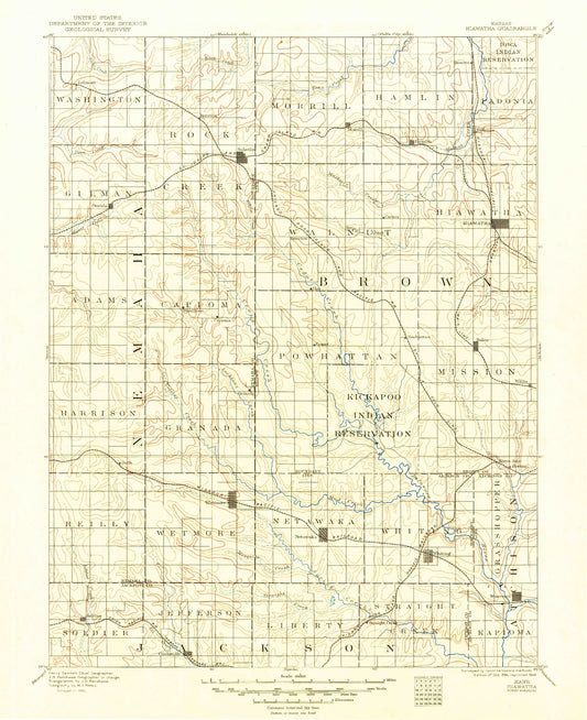 Historic 1894 Hiawatha Kansas 30'x30' Topo Map Image