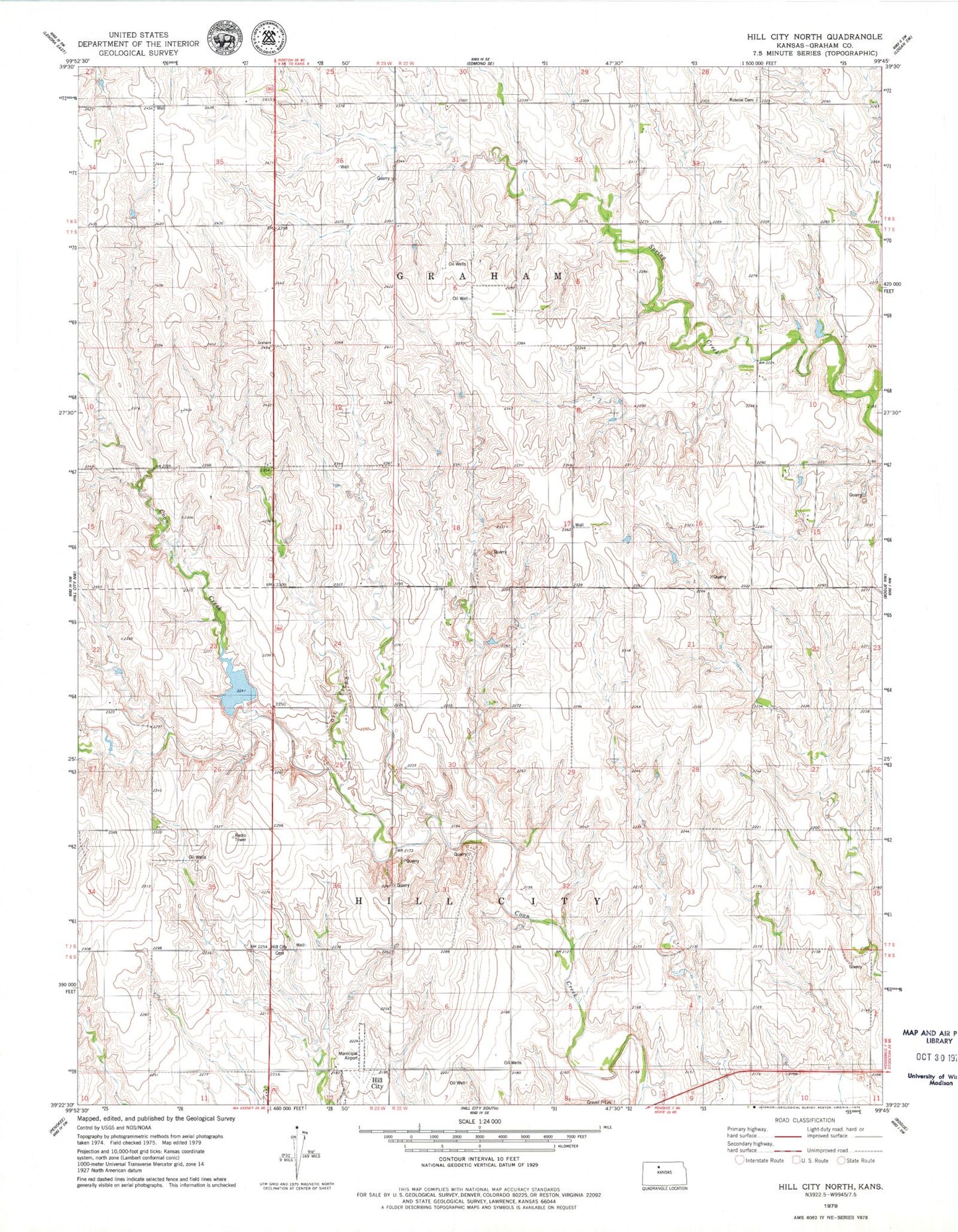 Classic USGS Hill City North Kansas 7.5'x7.5' Topo Map Image