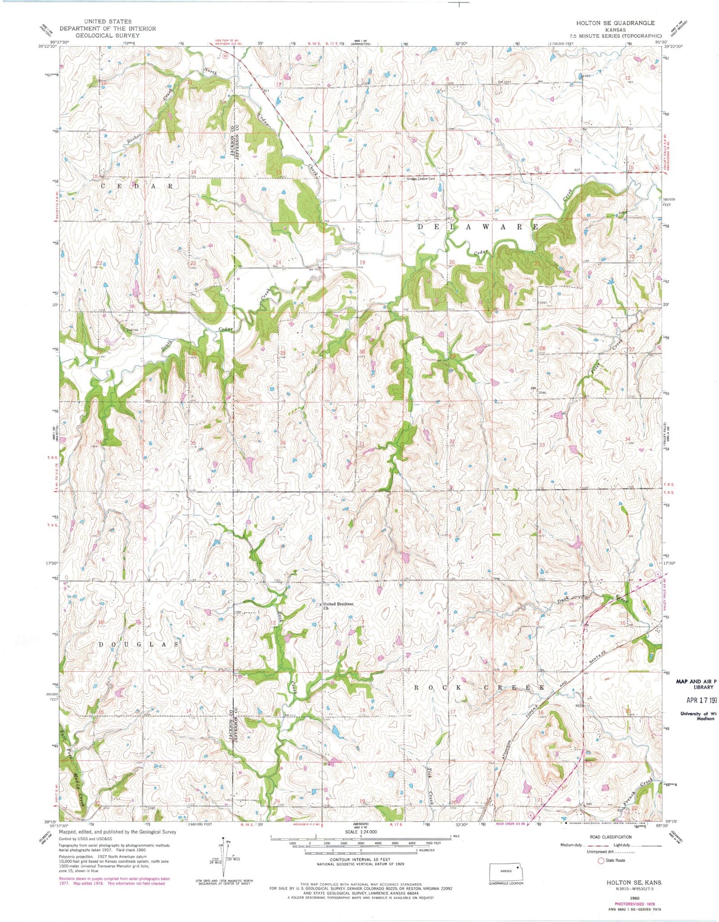 Classic USGS Holton SE Kansas 7.5'x7.5' Topo Map Image
