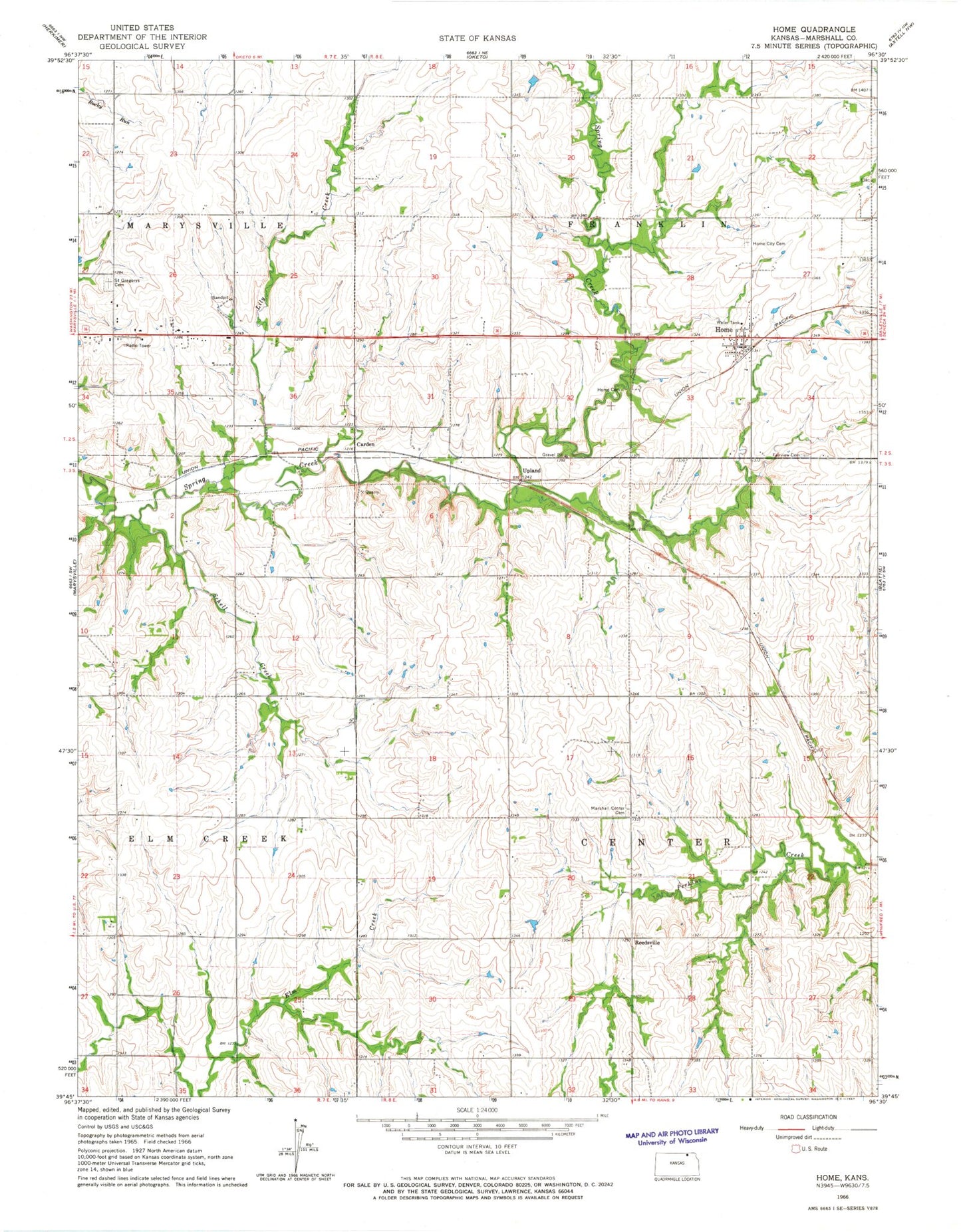 Classic USGS Home Kansas 7.5'x7.5' Topo Map Image