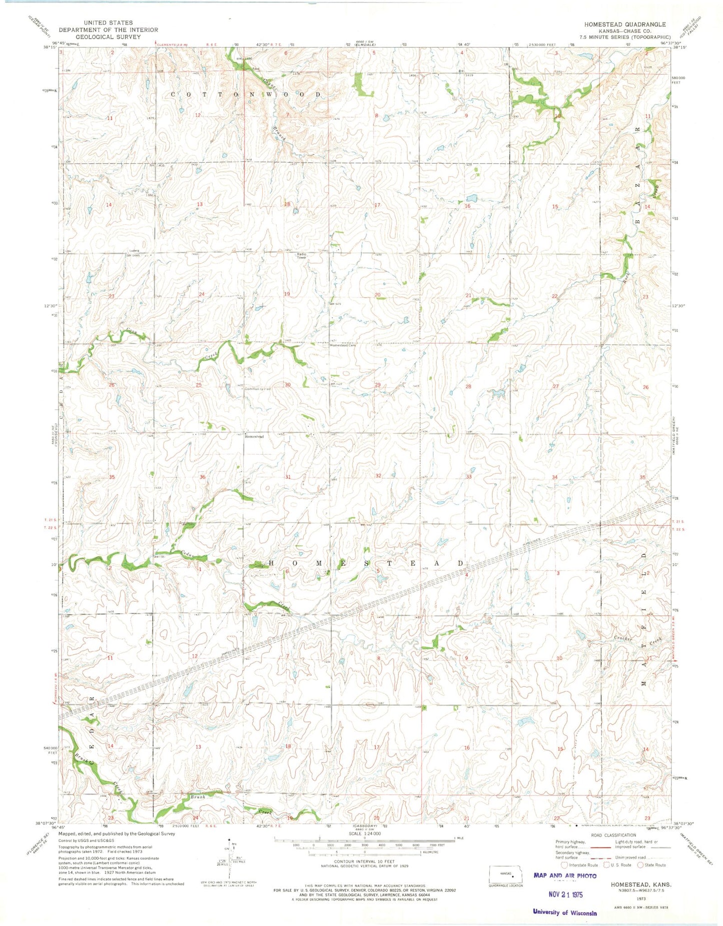 Classic USGS Homestead Kansas 7.5'x7.5' Topo Map Image