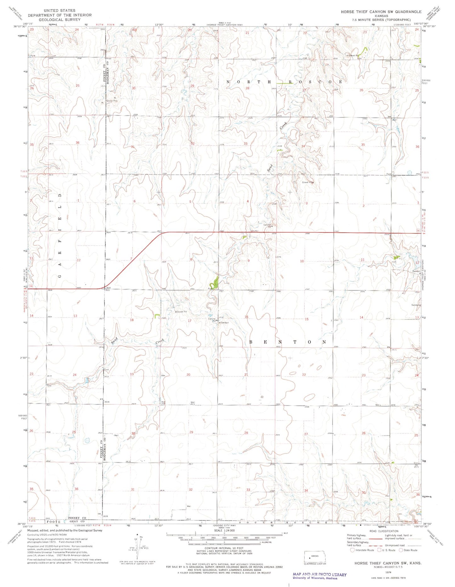 Classic USGS Horse Thief Canyon SW Kansas 7.5'x7.5' Topo Map Image