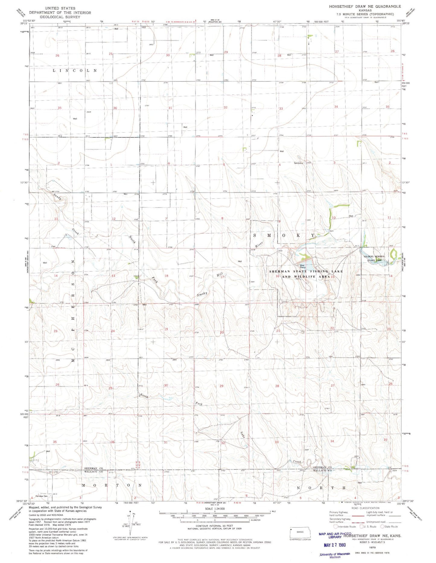 Classic USGS Horsethief Draw NE Kansas 7.5'x7.5' Topo Map Image