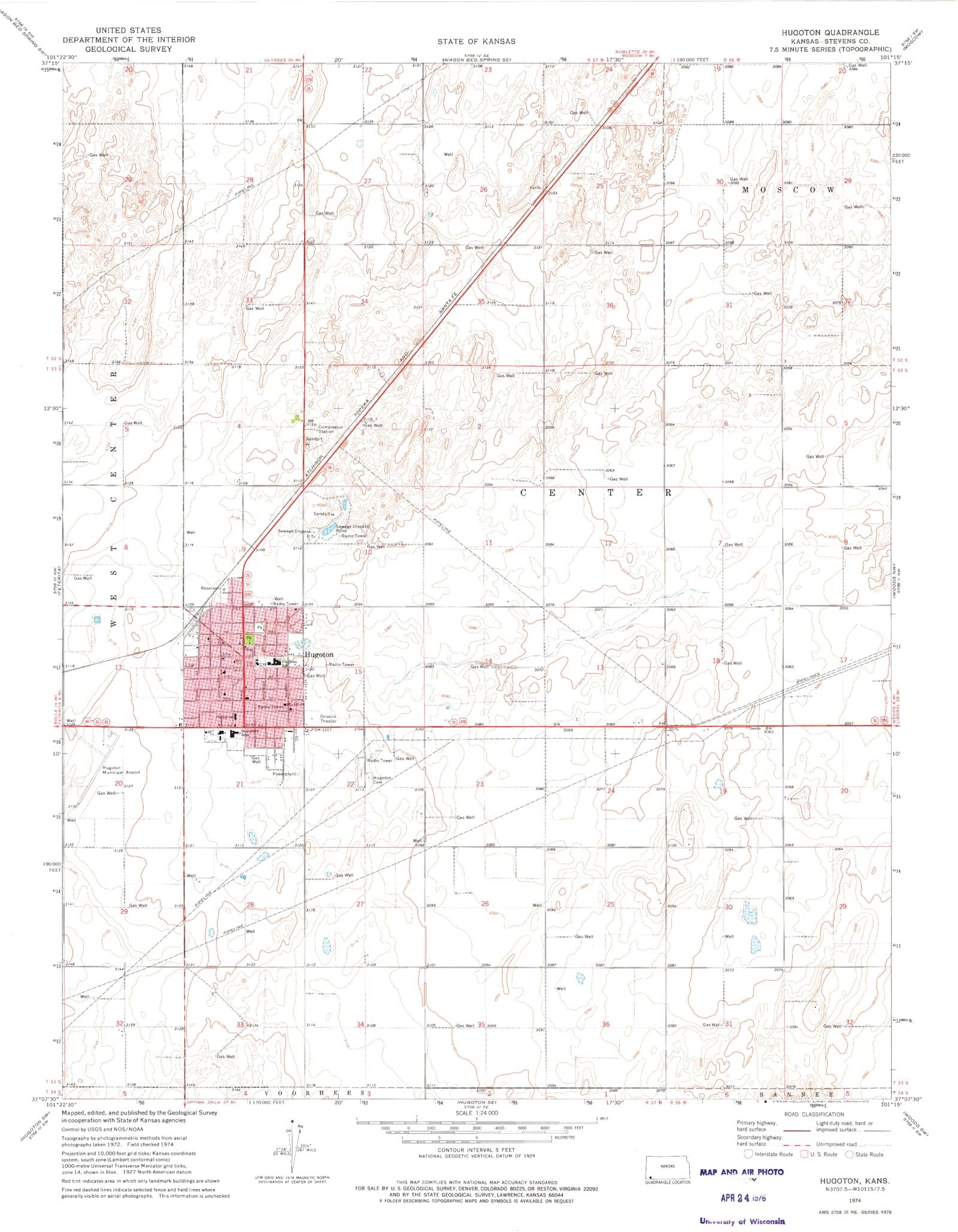 Classic USGS Hugoton Kansas 7.5'x7.5' Topo Map MyTopo Map Store