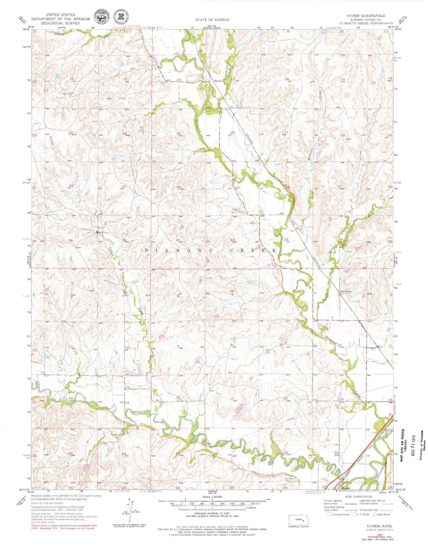 Classic USGS Hymer Kansas 7.5'x7.5' Topo Map Image