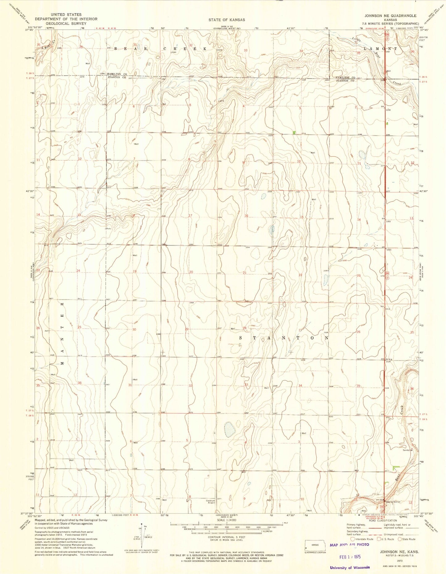 Classic USGS Johnson NE Kansas 7.5'x7.5' Topo Map Image