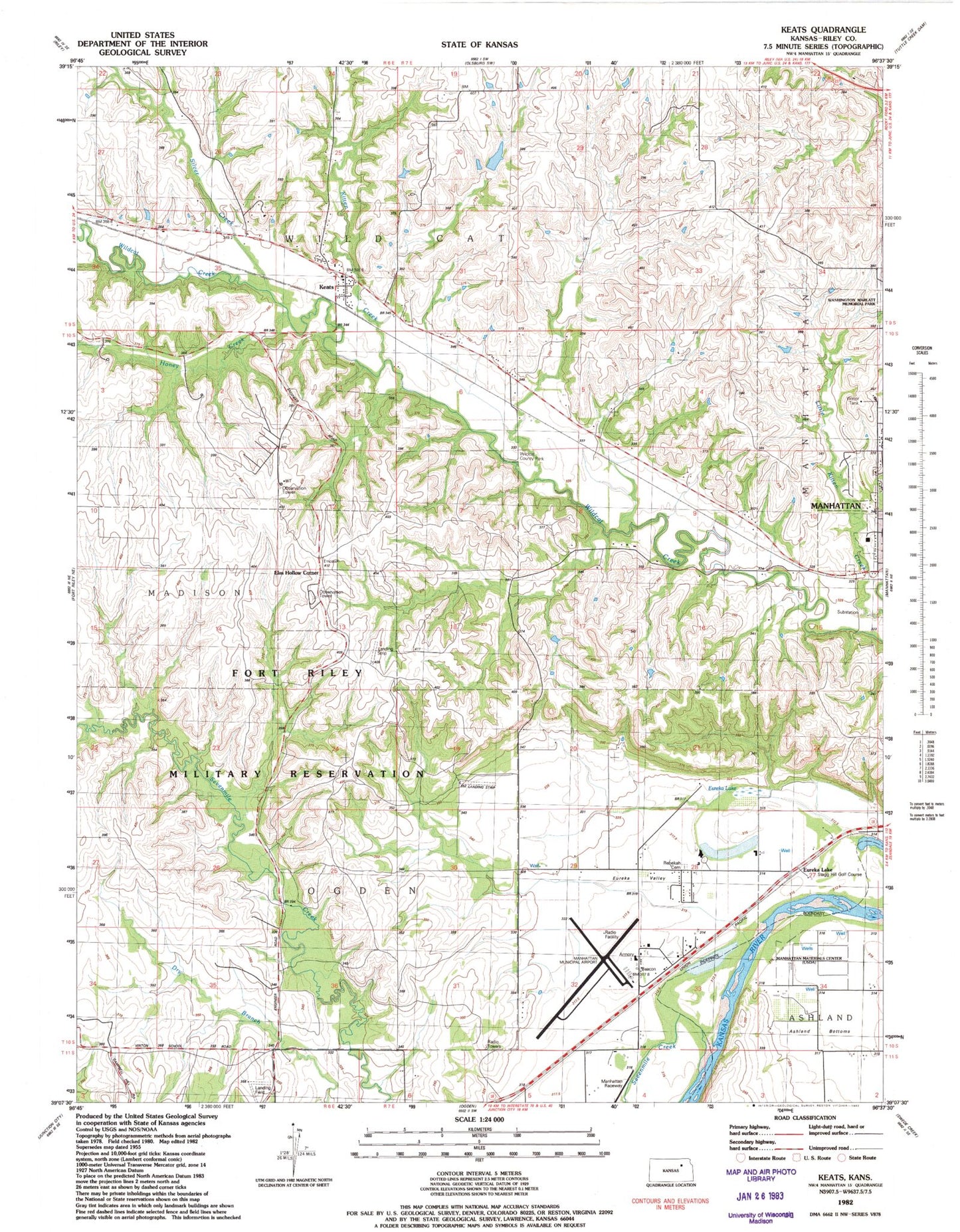 Classic USGS Keats Kansas 7.5'x7.5' Topo Map Image