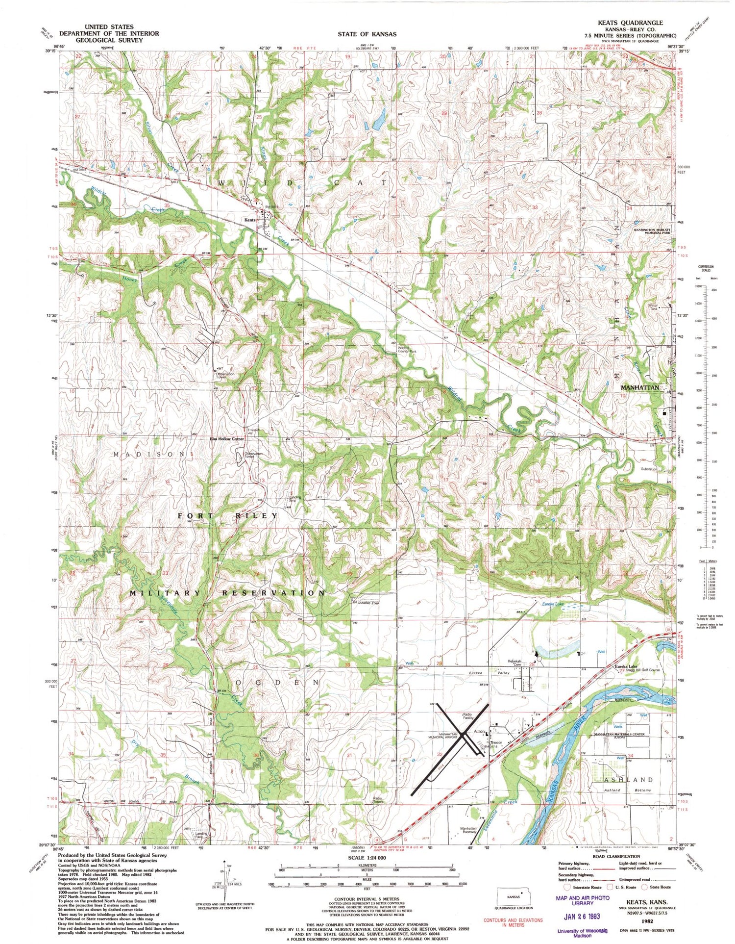 Classic USGS Keats Kansas 7.5'x7.5' Topo Map Image