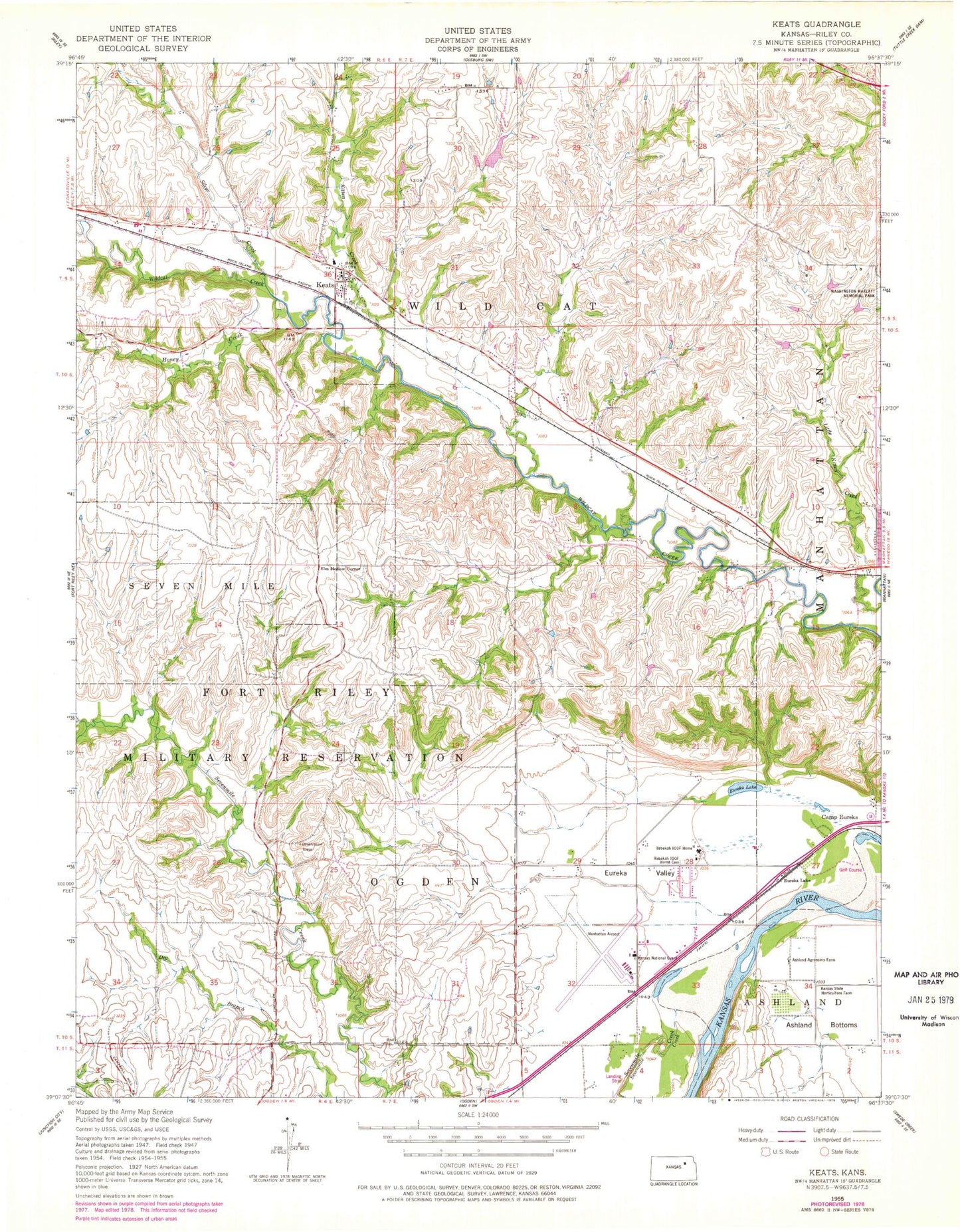 Classic USGS Keats Kansas 7.5'x7.5' Topo Map Image