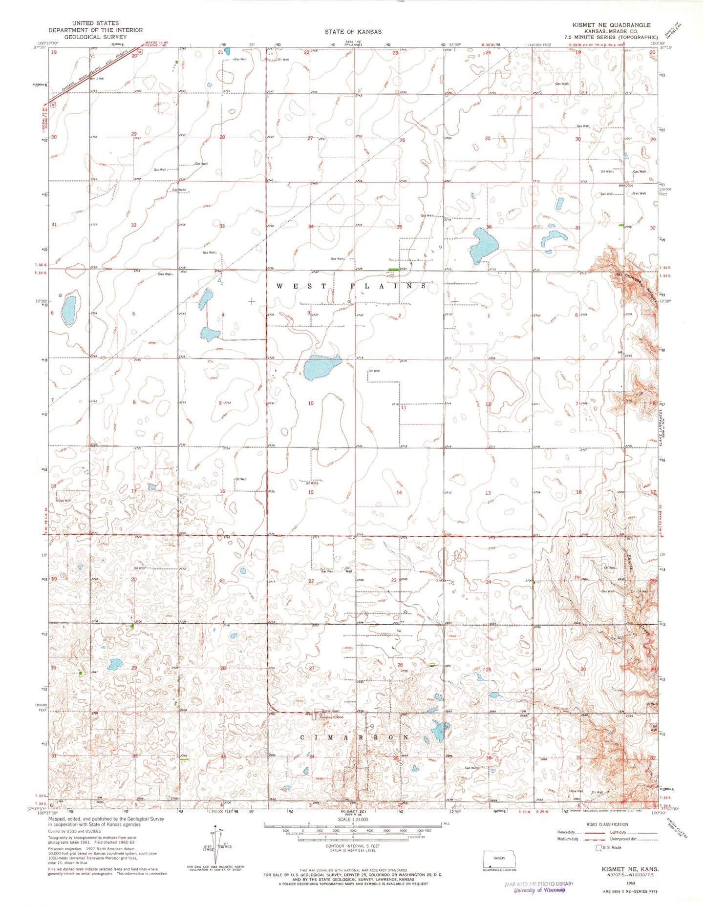 Classic USGS Kismet NE Kansas 7.5'x7.5' Topo Map Image