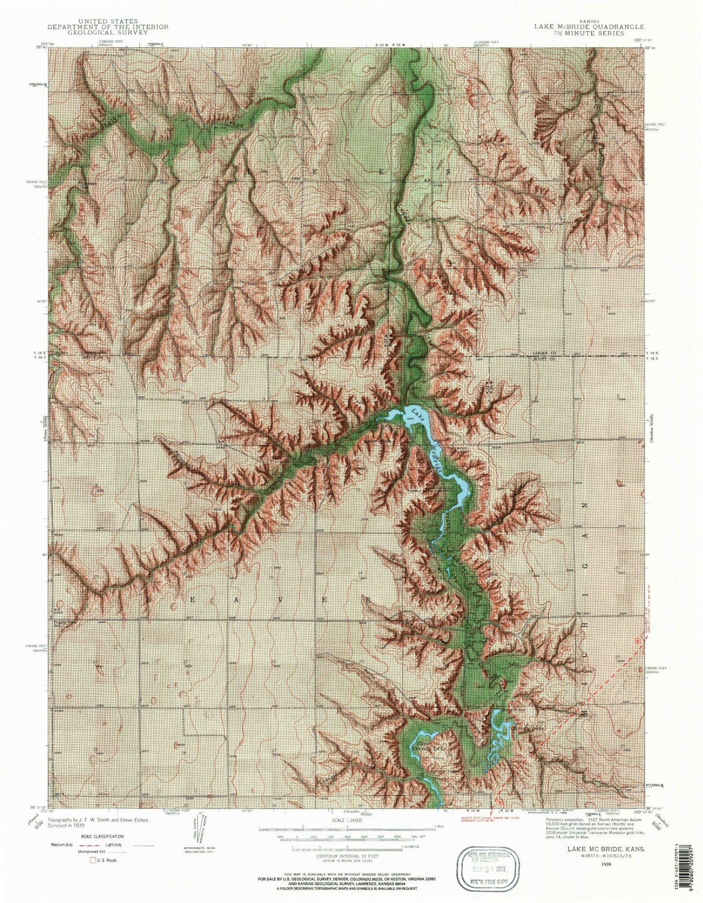 Classic USGS Lake Scott Kansas 7.5'x7.5' Topo Map Image