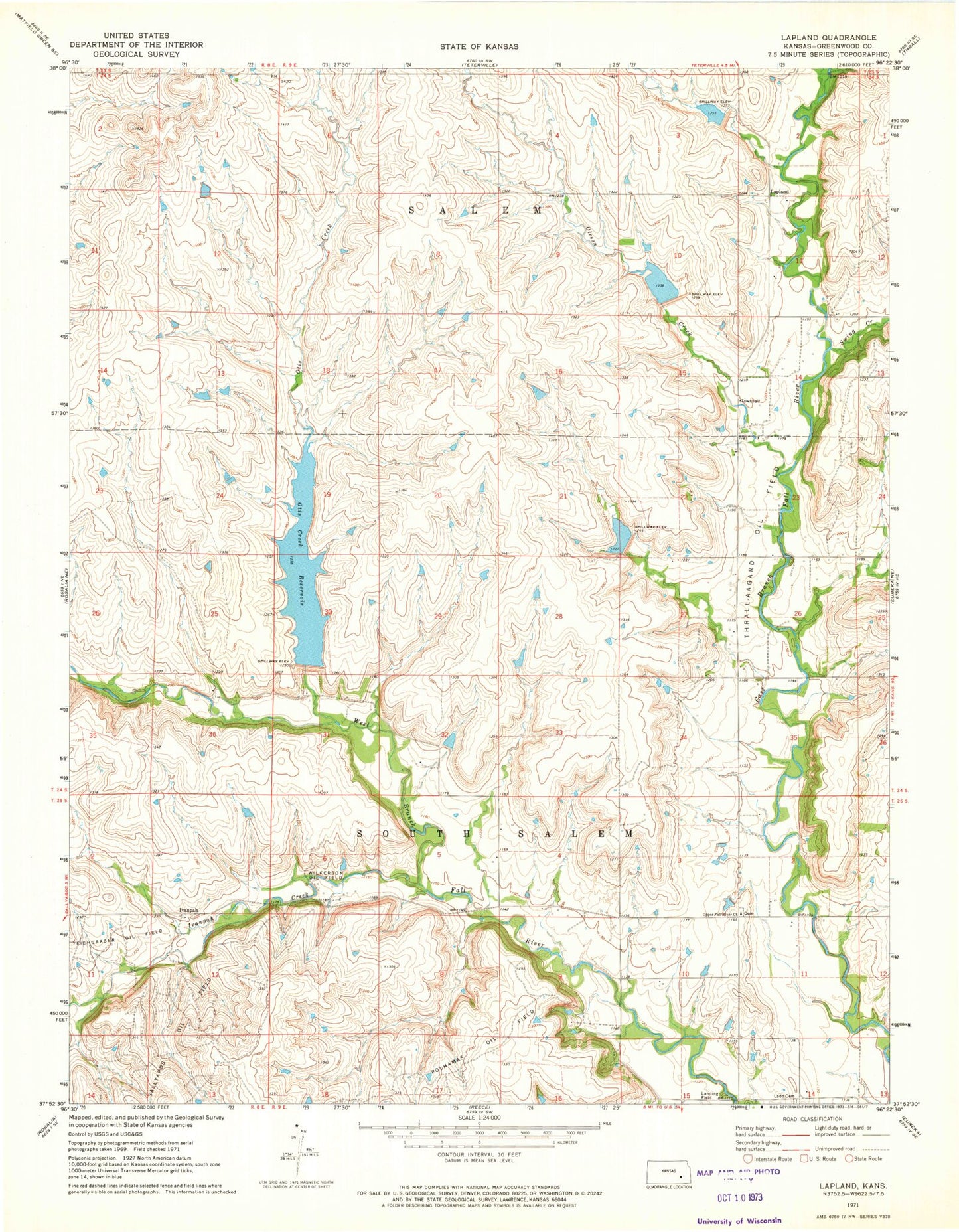 Classic USGS Lapland Kansas 7.5'x7.5' Topo Map Image
