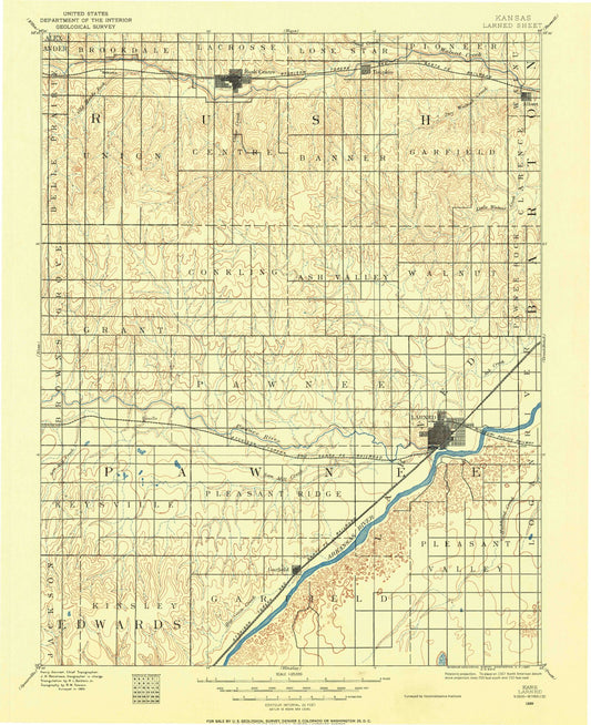 Historic 1889 Lamed Kansas 30'x30' Topo Map Image
