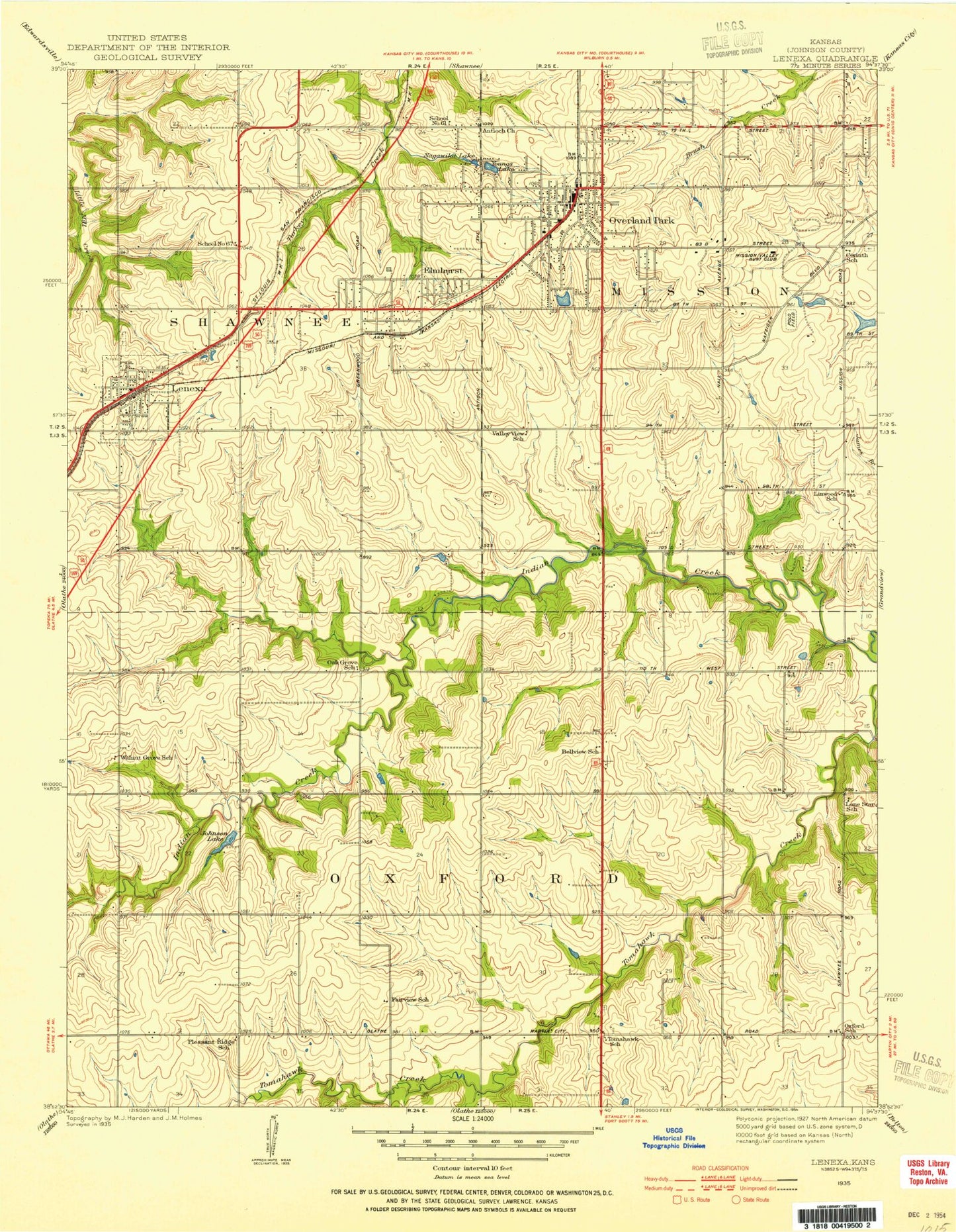 Classic USGS Lenexa Kansas 7.5'x7.5' Topo Map Image