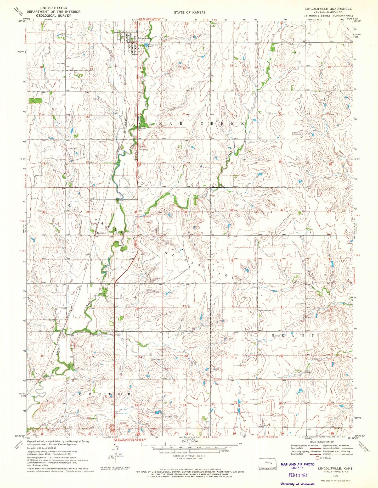 Classic USGS Lincolnville Kansas 7.5'x7.5' Topo Map Image