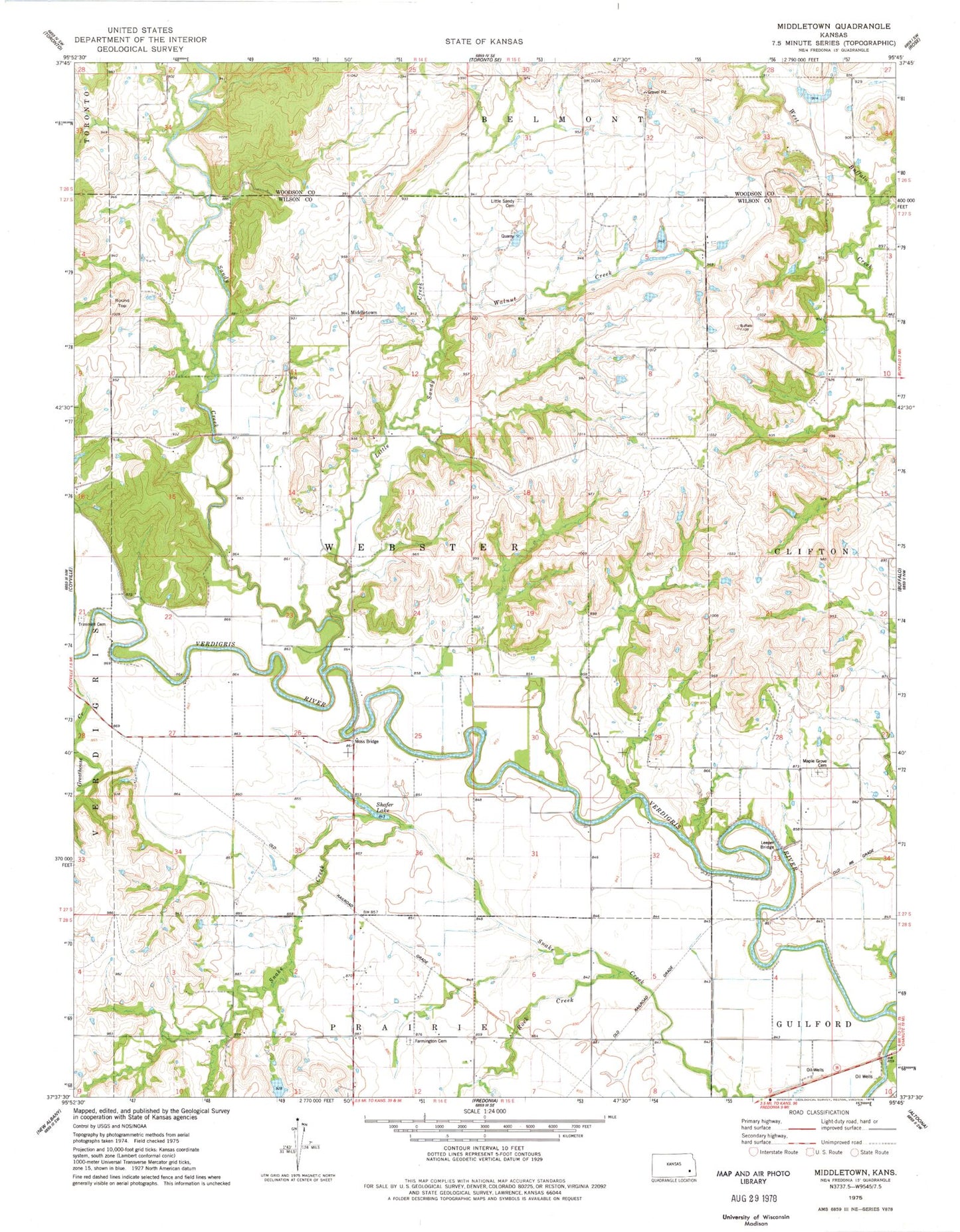 Classic USGS Middletown Kansas 7.5'x7.5' Topo Map Image