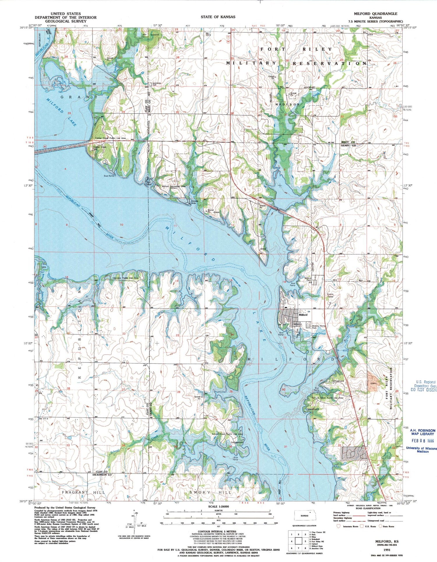 USGS Classic Milford Kansas 7.5'x7.5' Topo Map Image