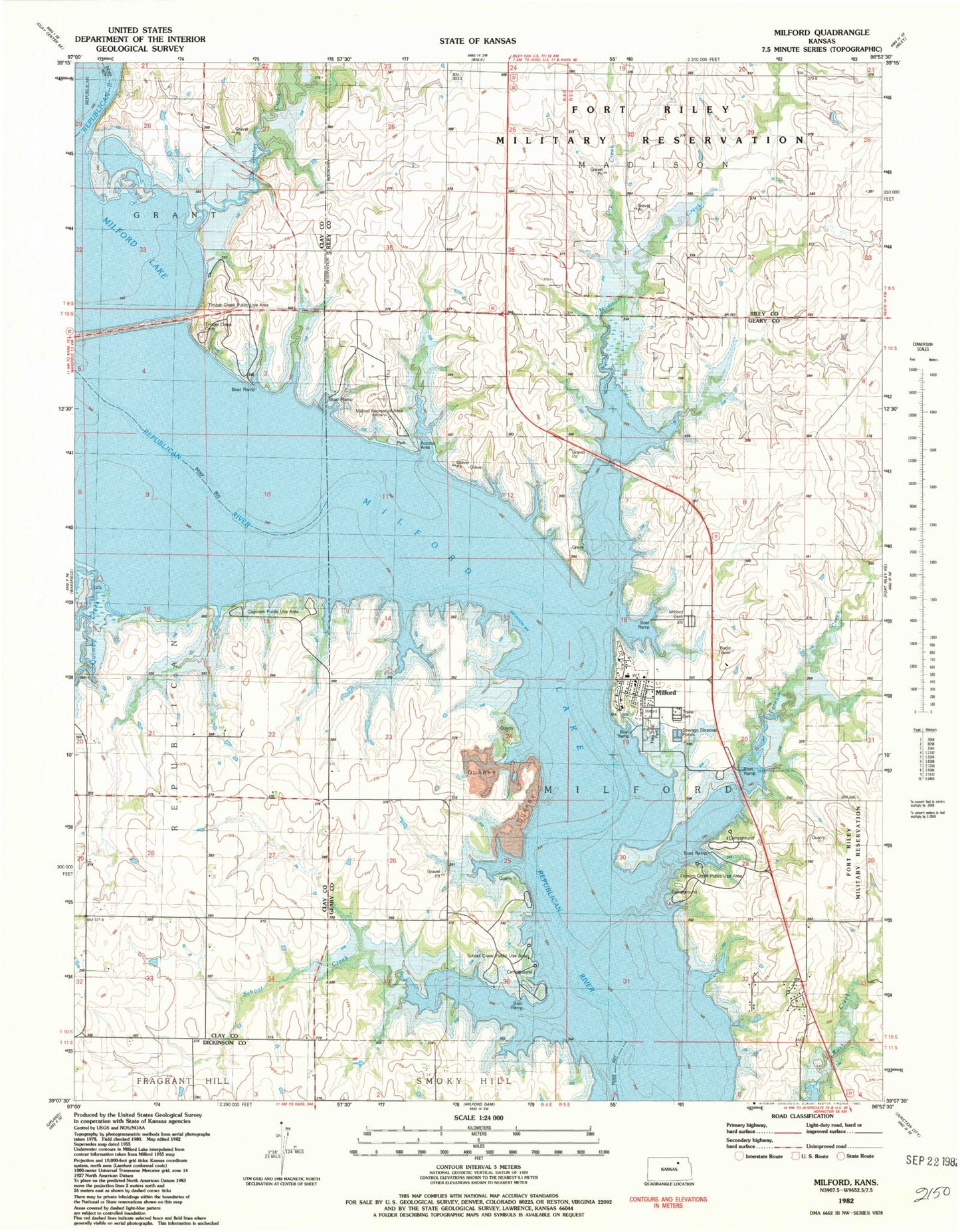USGS Classic Milford Kansas 7.5'x7.5' Topo Map Image