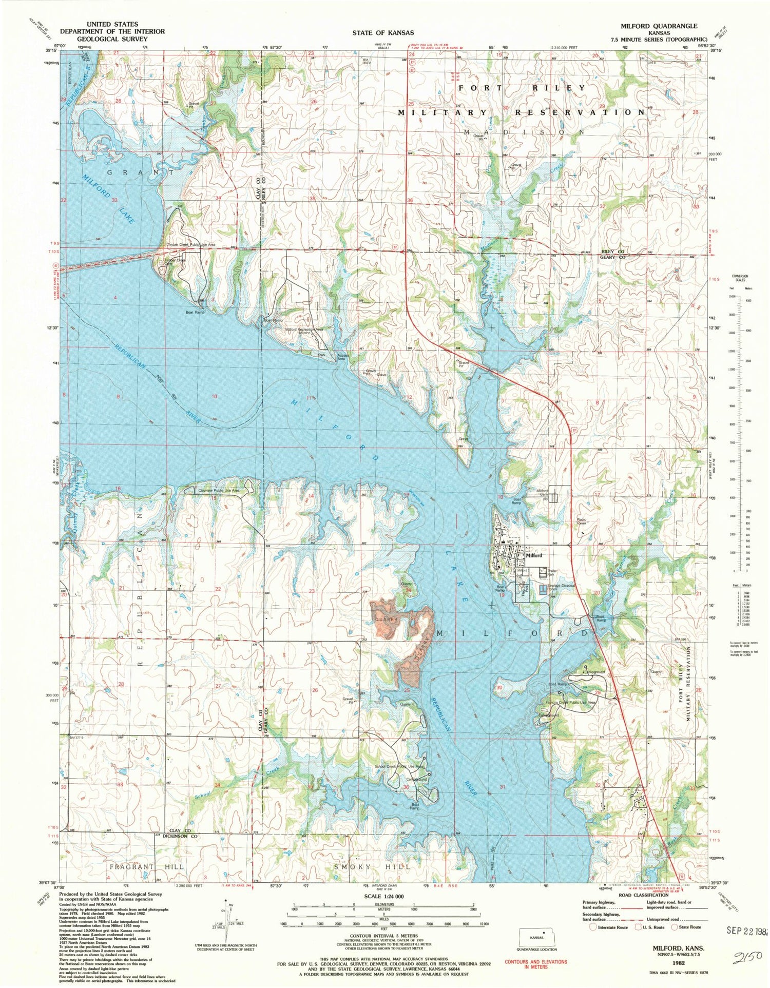 USGS Classic Milford Kansas 7.5'x7.5' Topo Map Image